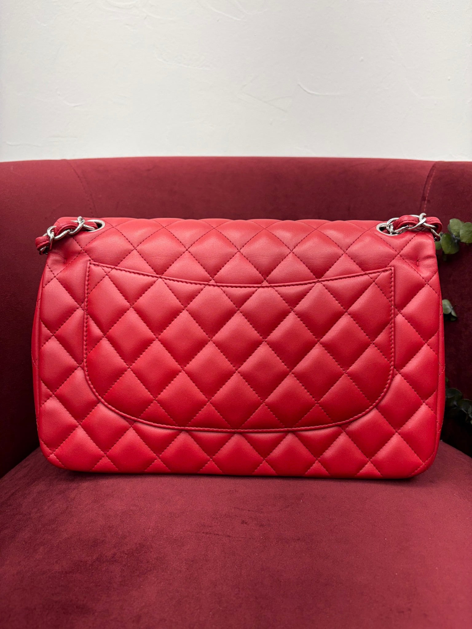 Chanel Red Quilted Lambskin Jumbo Double Flap Bag