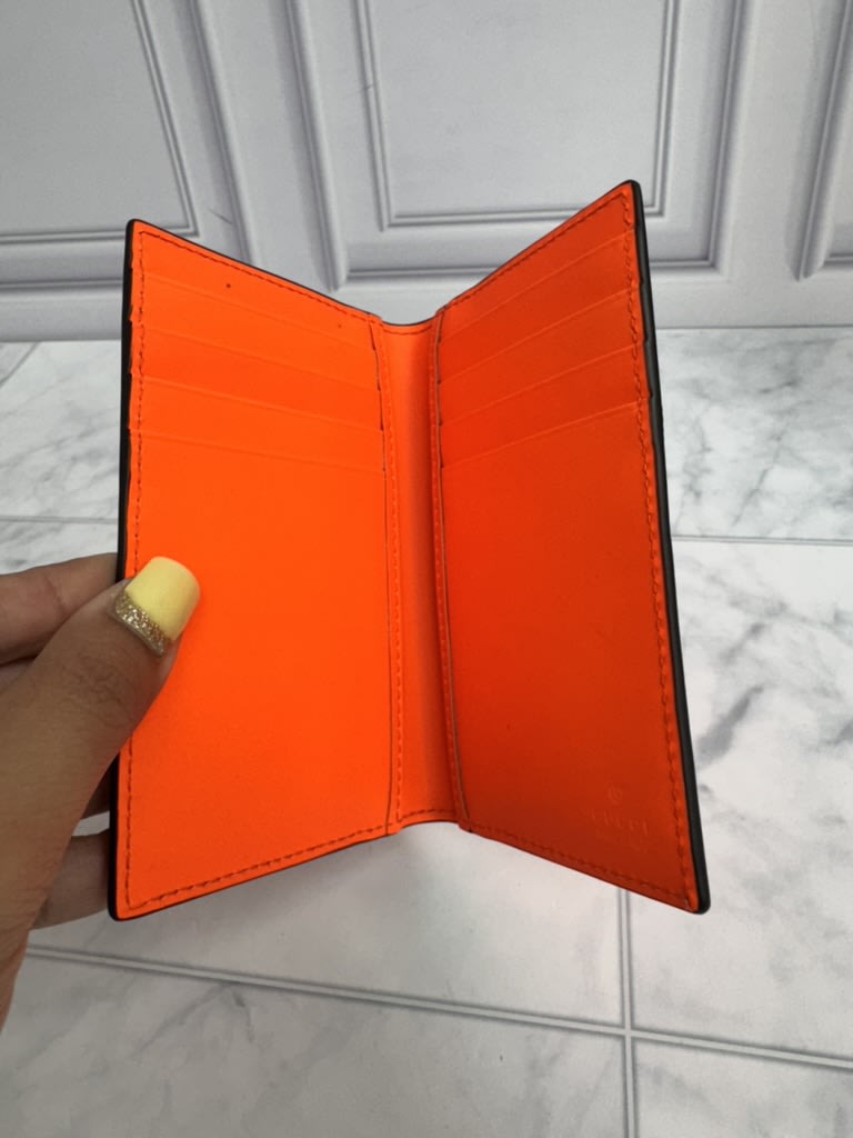 LIKE NEW - Gucci Neon Orange GG Embossed Leather Card Case
