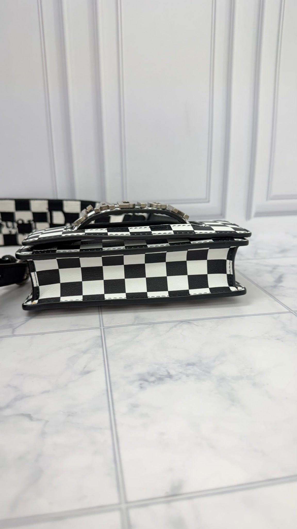 Christian Dior Black And White Leather J'Adior Checkered Flap Bag