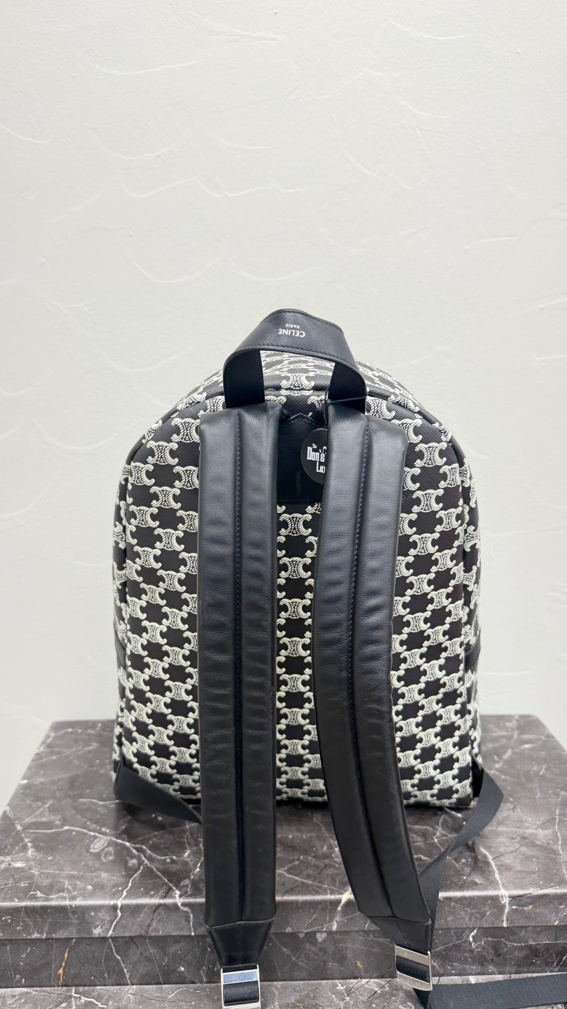 Celine Black And White Triomphe Coated Canvas Backpack