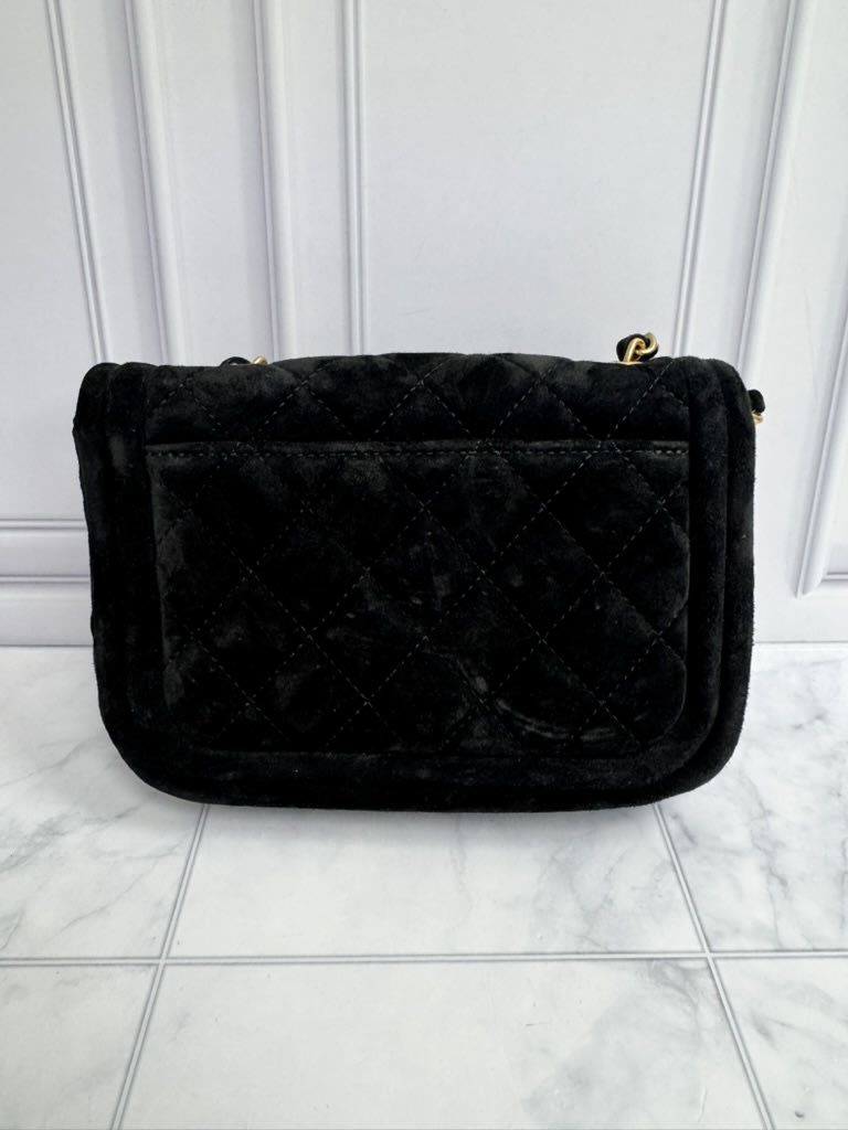 Chanel Black Diamond Quilted Velvet Mini Flap Bag