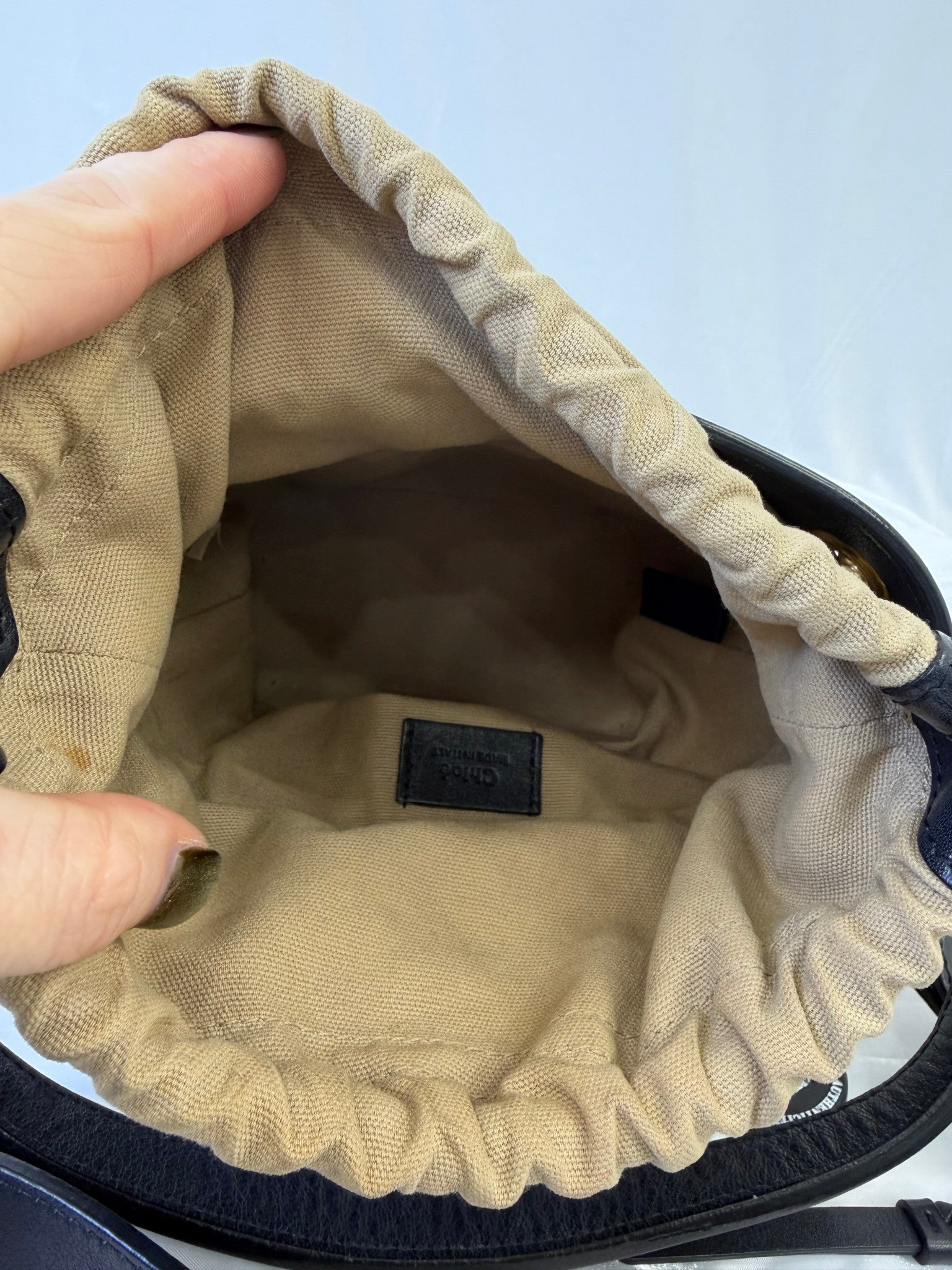 Chloe Navy Leather Mini Roy Bucket Bag