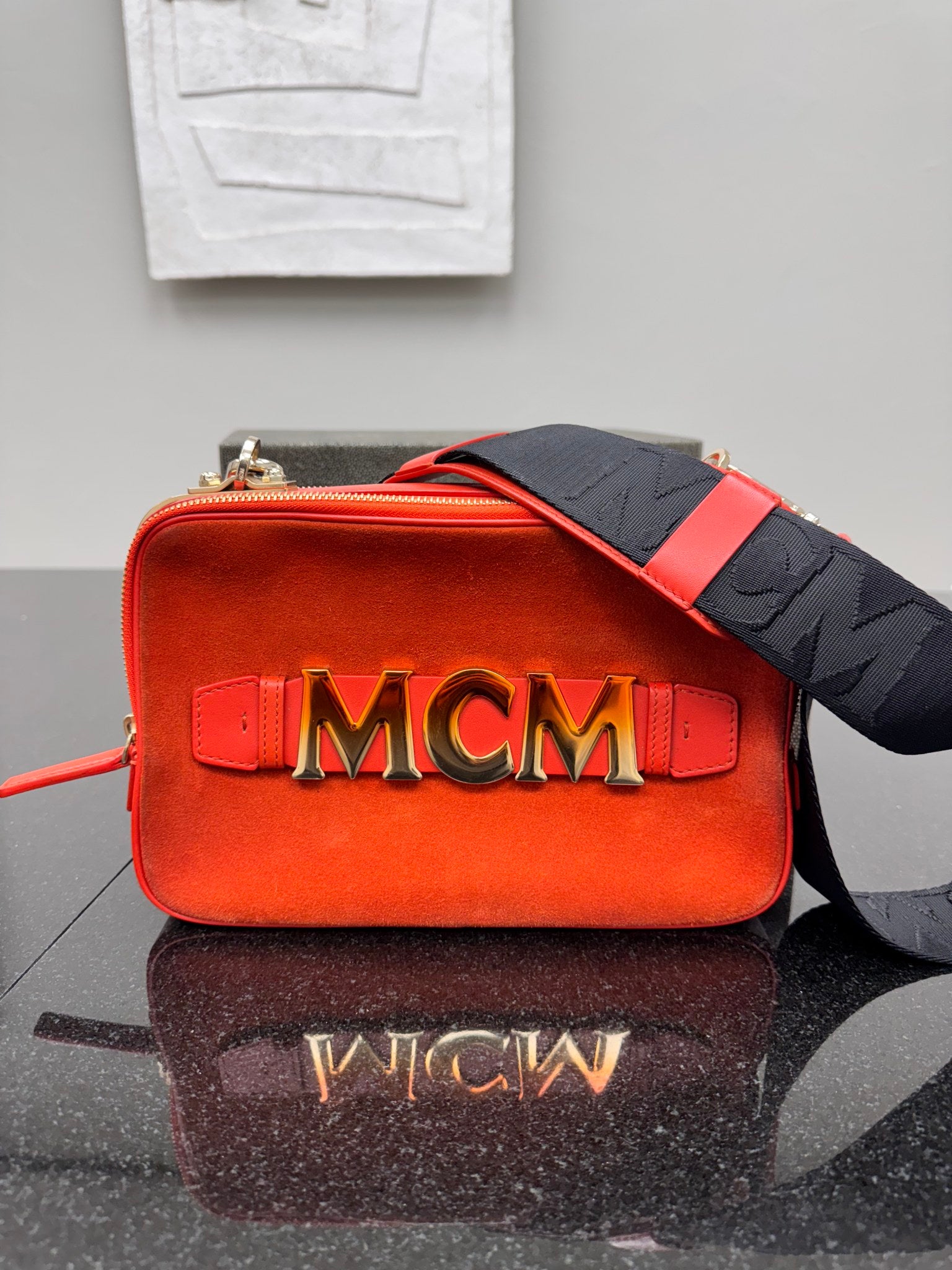 MCM Orange Suede Crossbody Bag