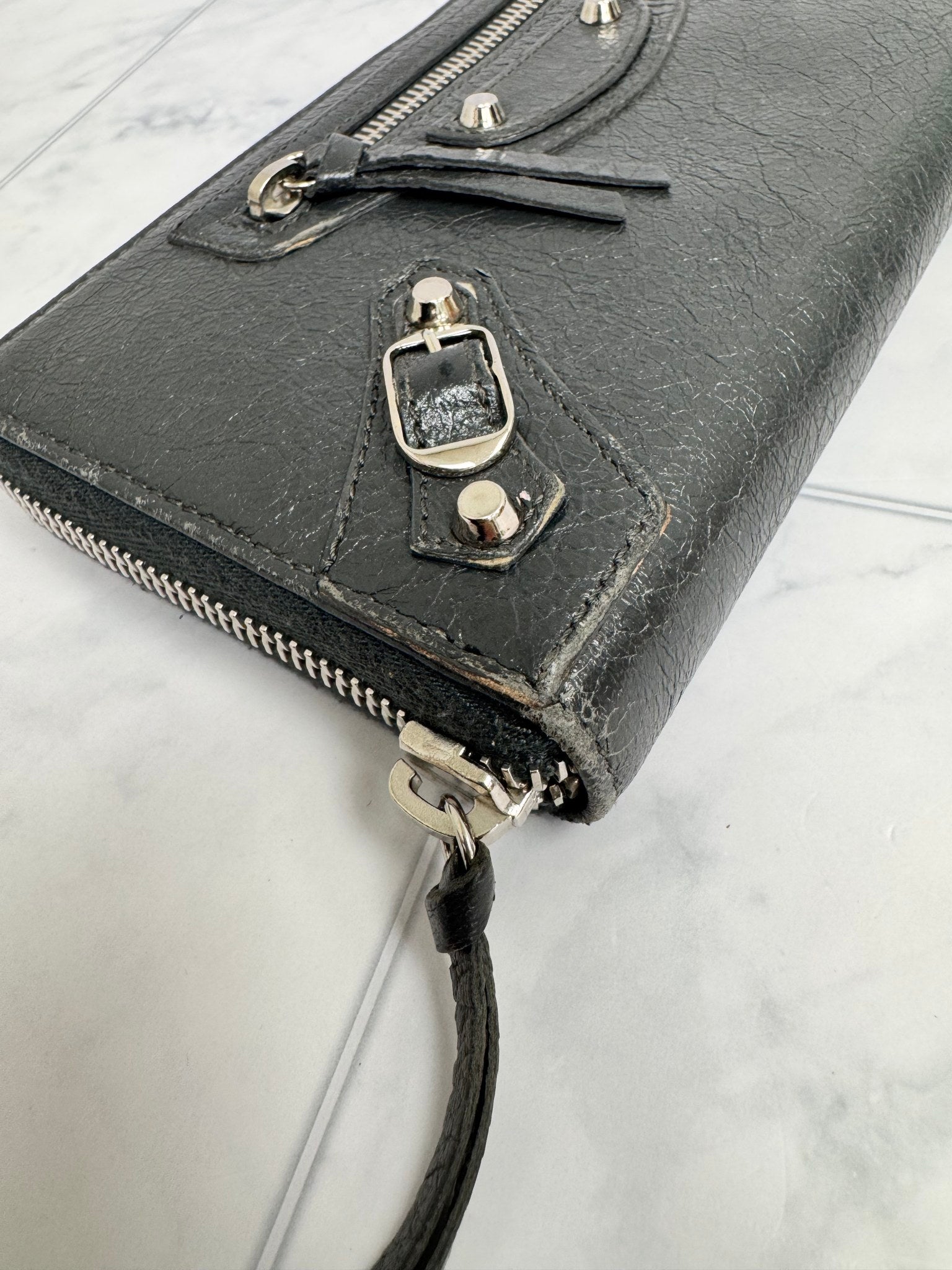Balenciaga Dark Grey Leather Long Wallet
