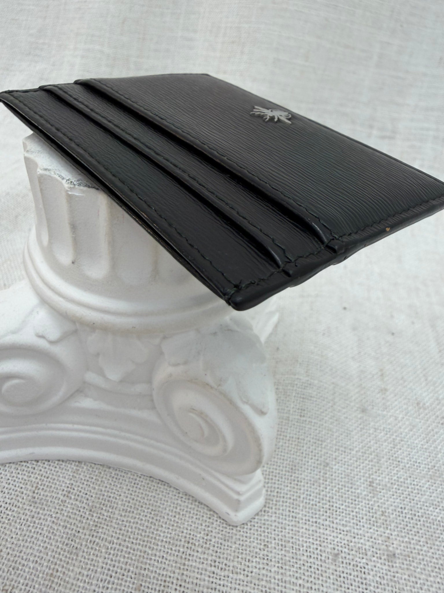 Christian Dior Black Leather Bee Card Holder
