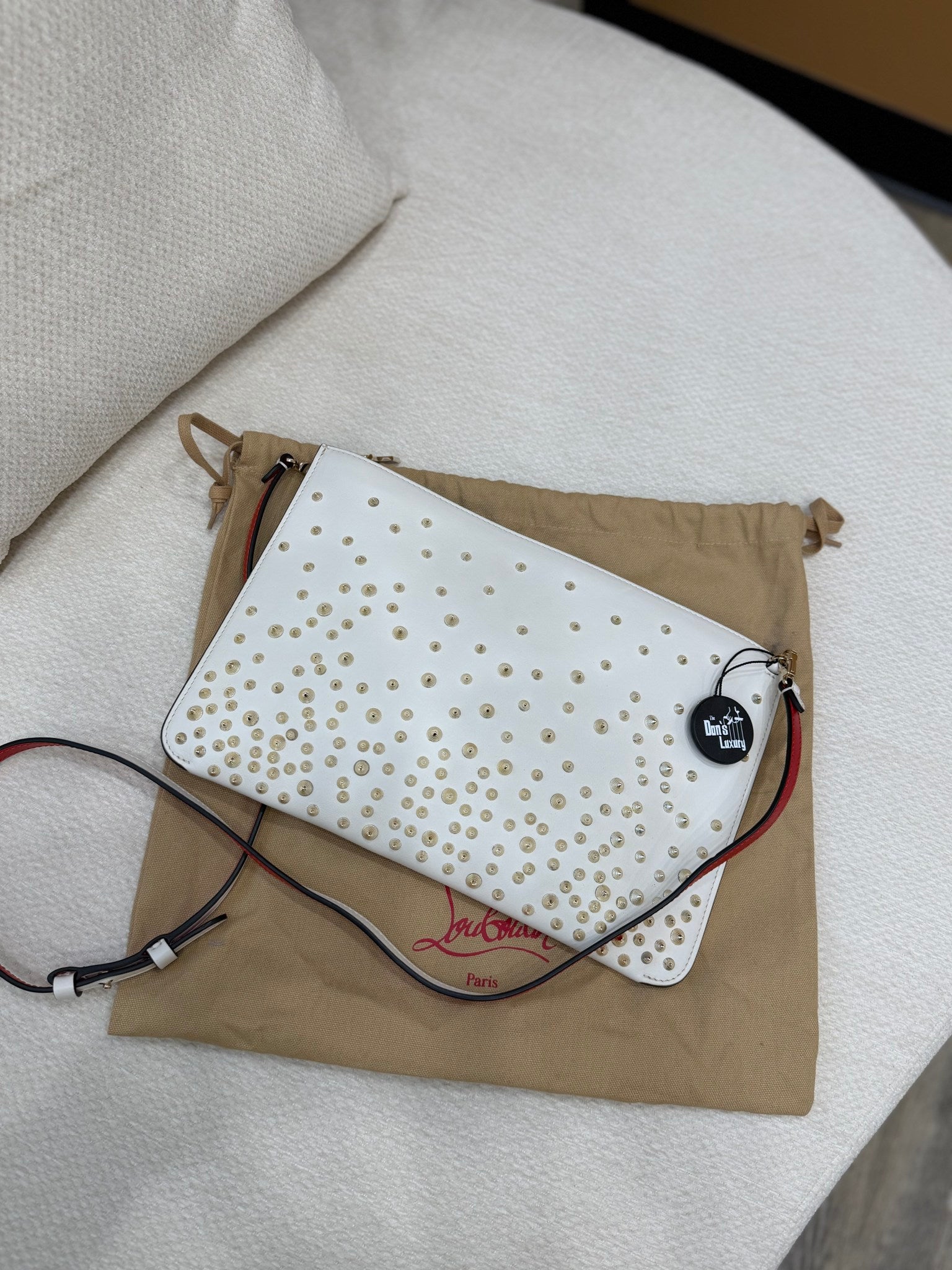 Christian Louboutin White Leather Studded Crossbody