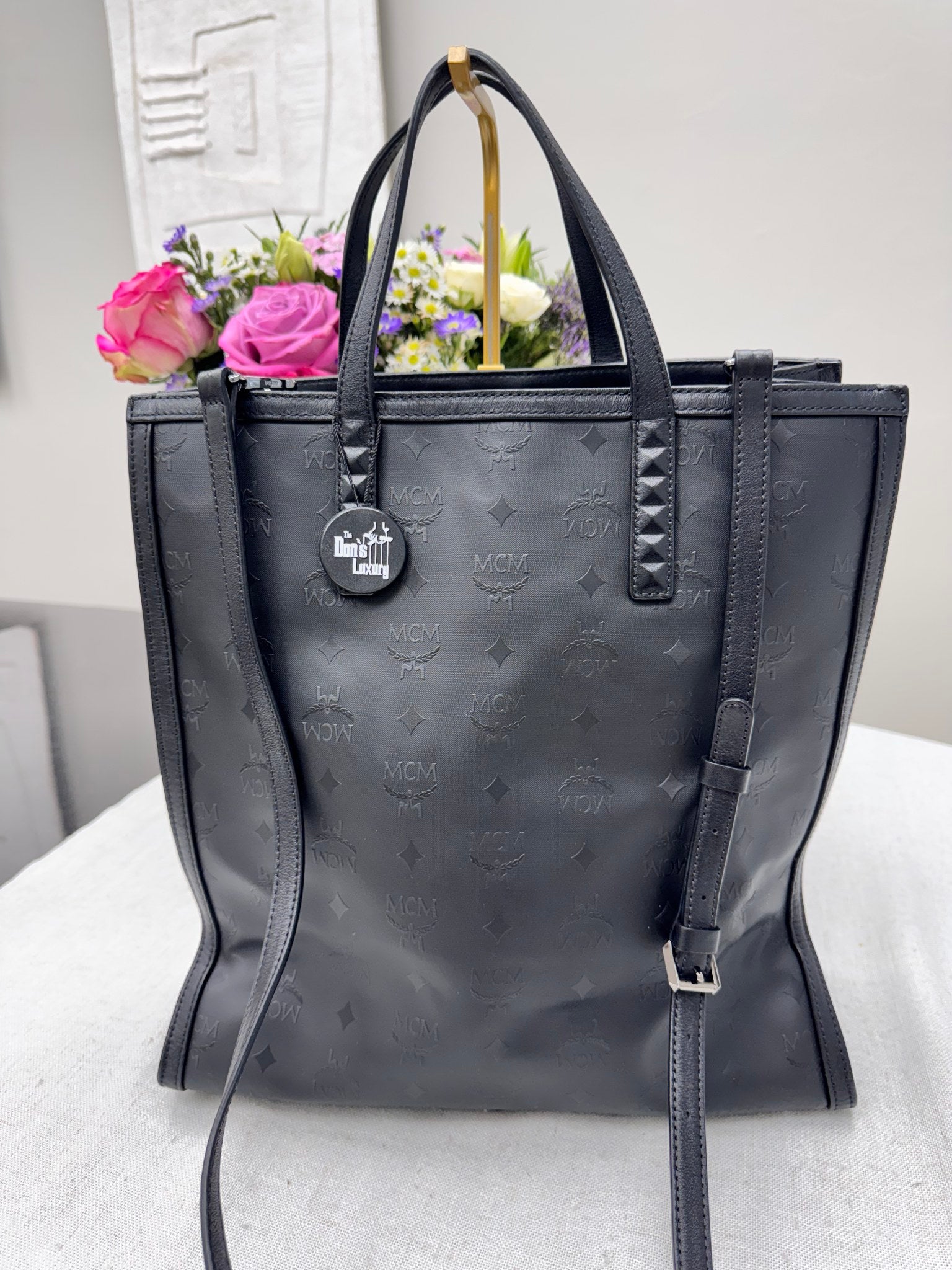 MCM Metalic Silver Nappa Leather Bionic Geometric Shopper Bag