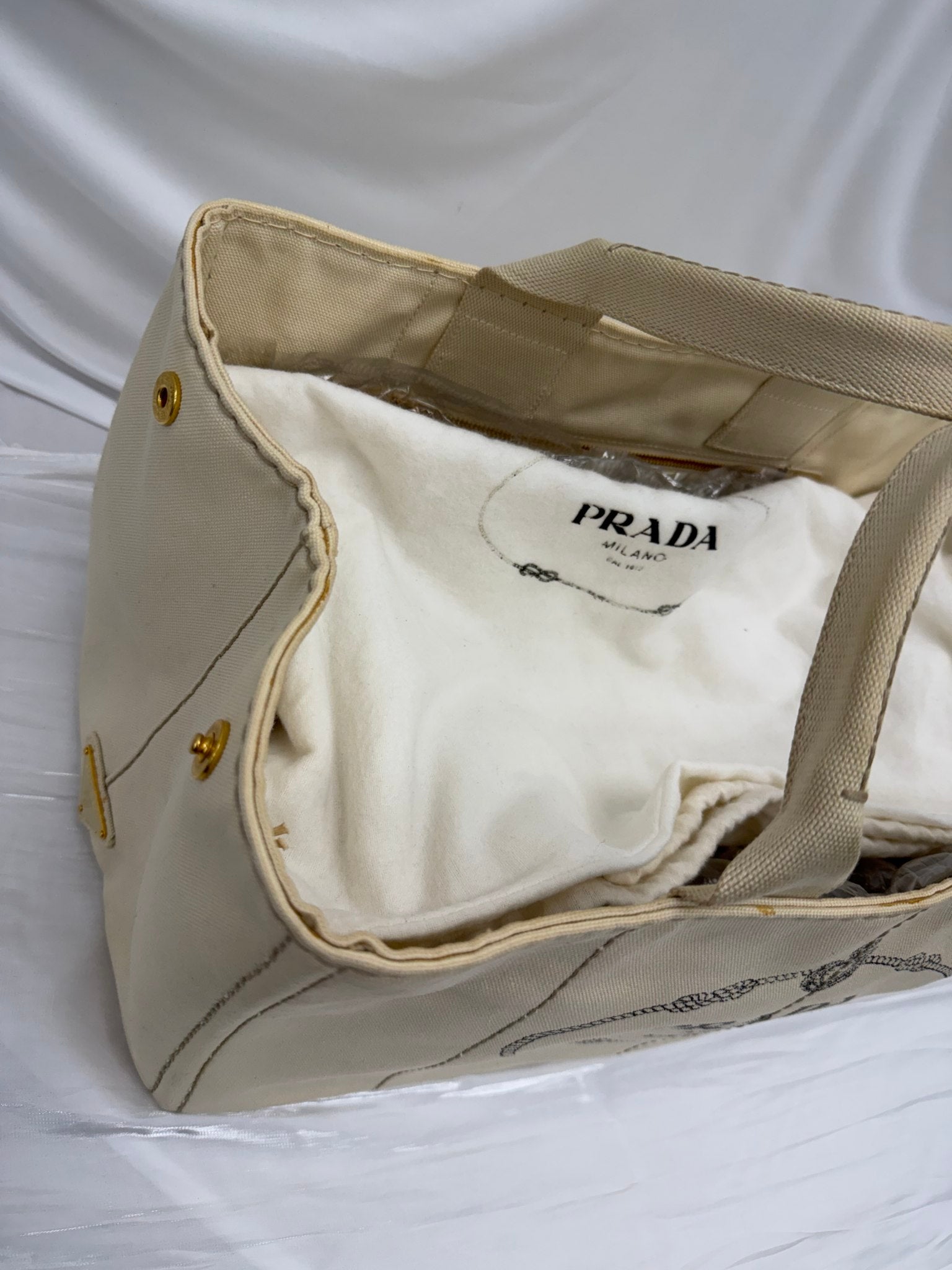 Prada Cream Canvas Large Canapa Handbag