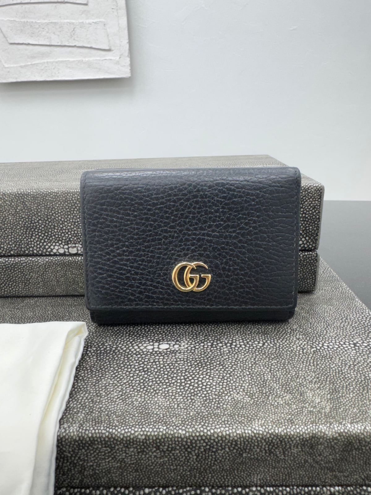 Gucci Black Grained Leather Compact Wallet
