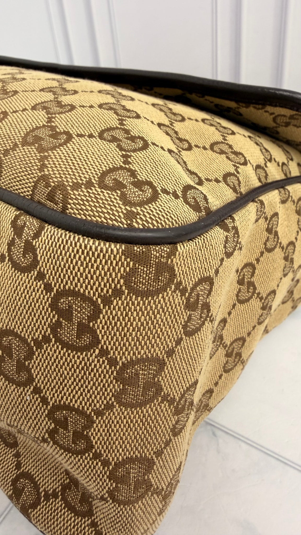 Gucci Monogram Canvas GG Web Flap Messenger Bag