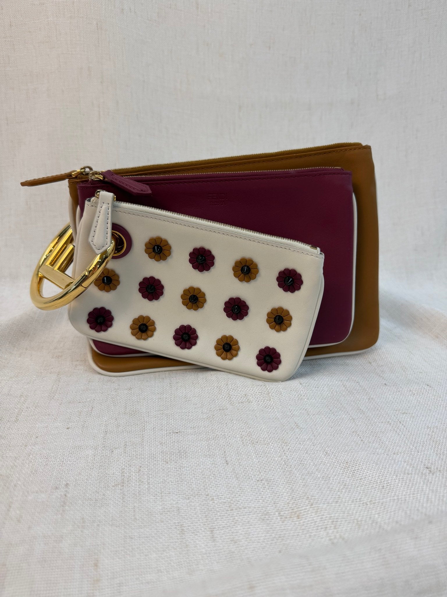Fendi Multicolor Leather Triplette Pouch Clutch
