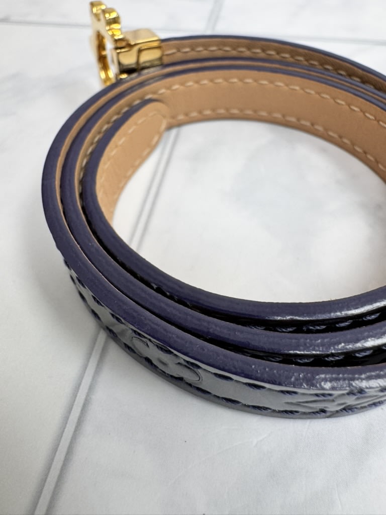 LIKE NEW - Louis Vuitton Metallic Grey Monogram Vernis Triple Tour Bracelet