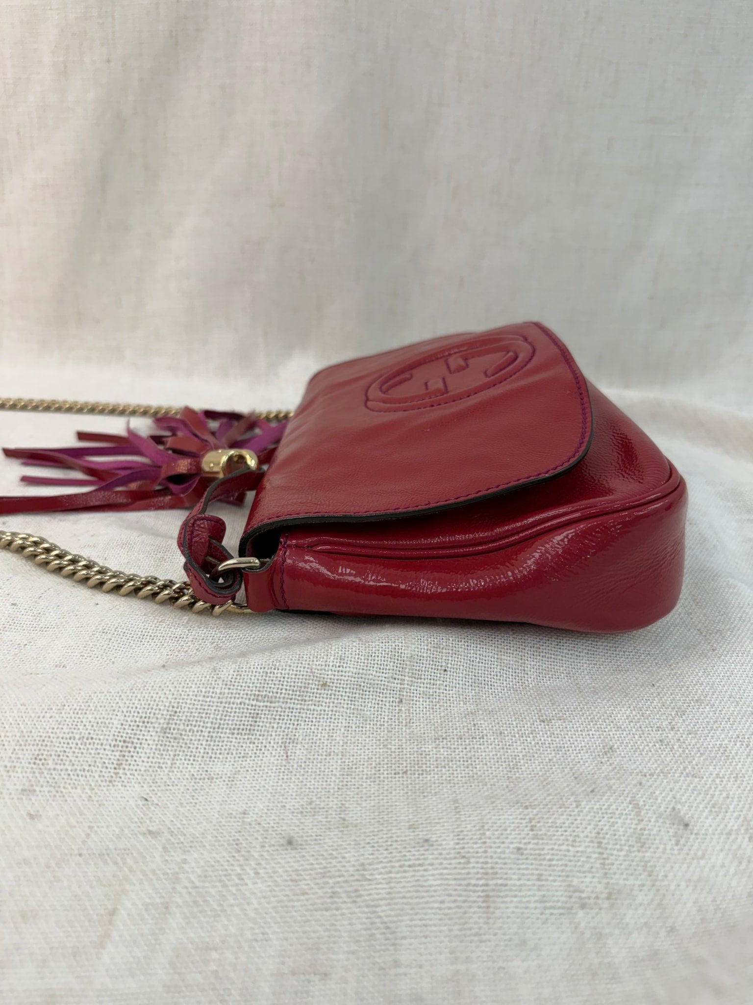 Gucci Red Patent Leather Soho Disco Chain Bag