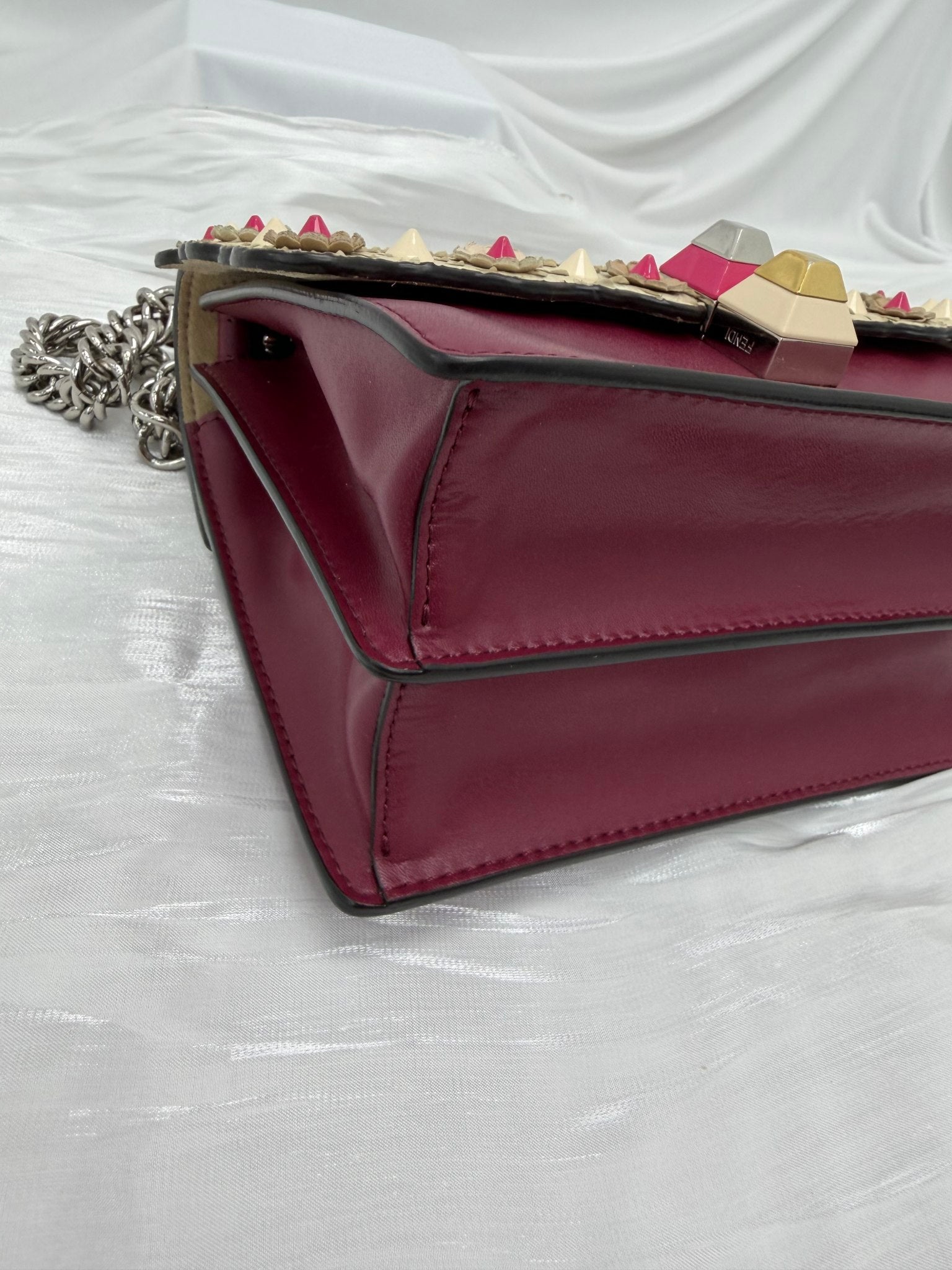 Fendi Ivory Python & Burgundy Leather Small Kan Shoulder Bag