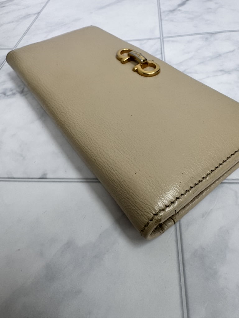 Salvatore Ferragamo Beige Grained Leather Long Wallet