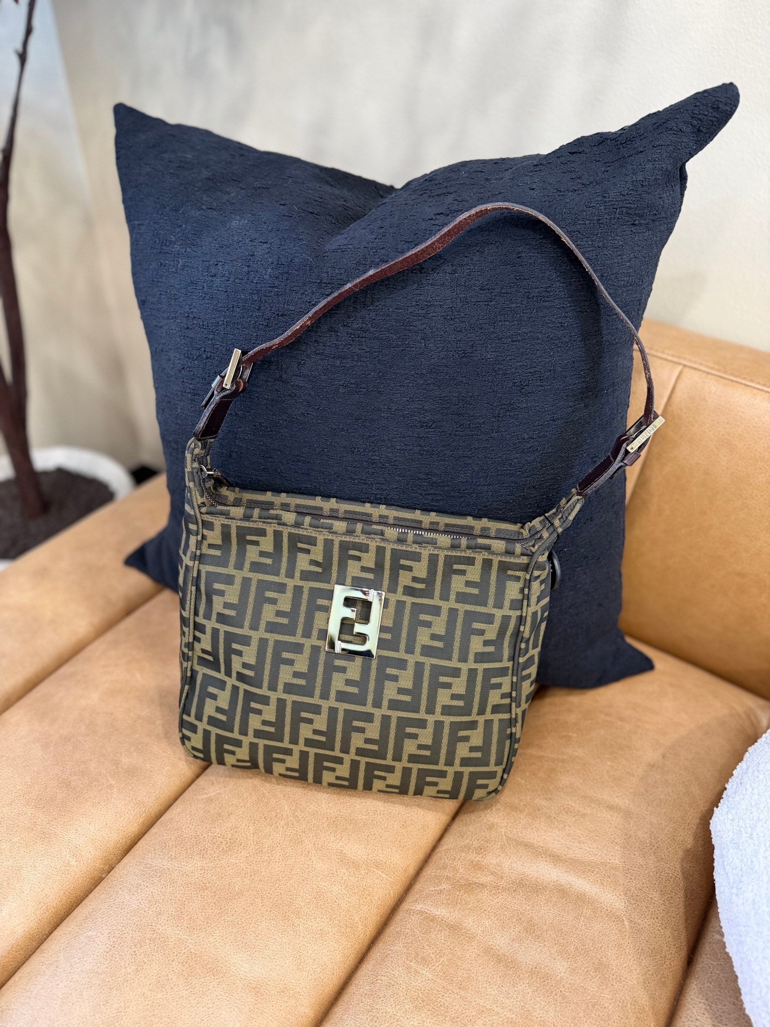 Fendi Zucca Canvas FF Shoulder Bag