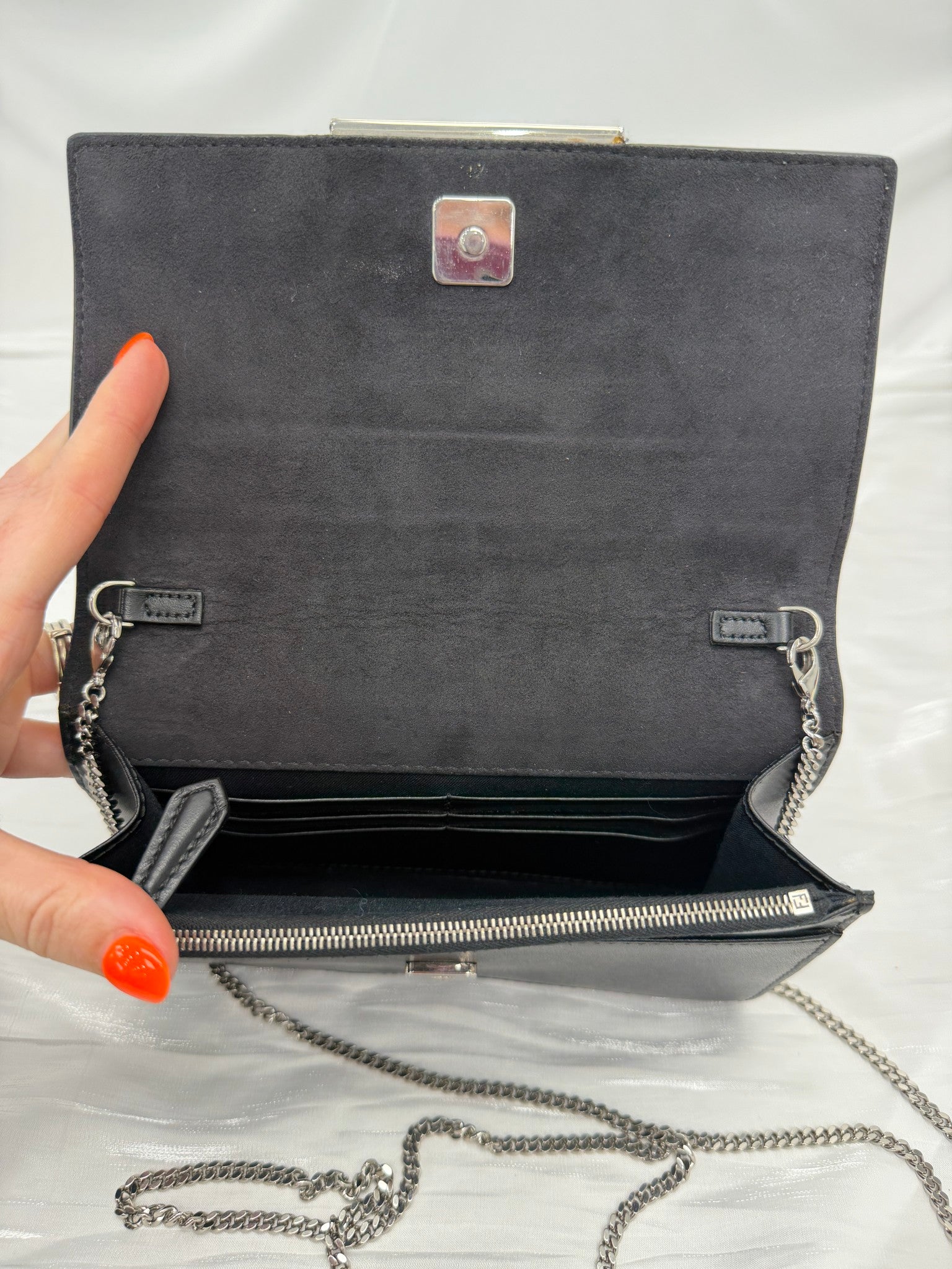 Fendi Black Leather Studded Chain Crossbody