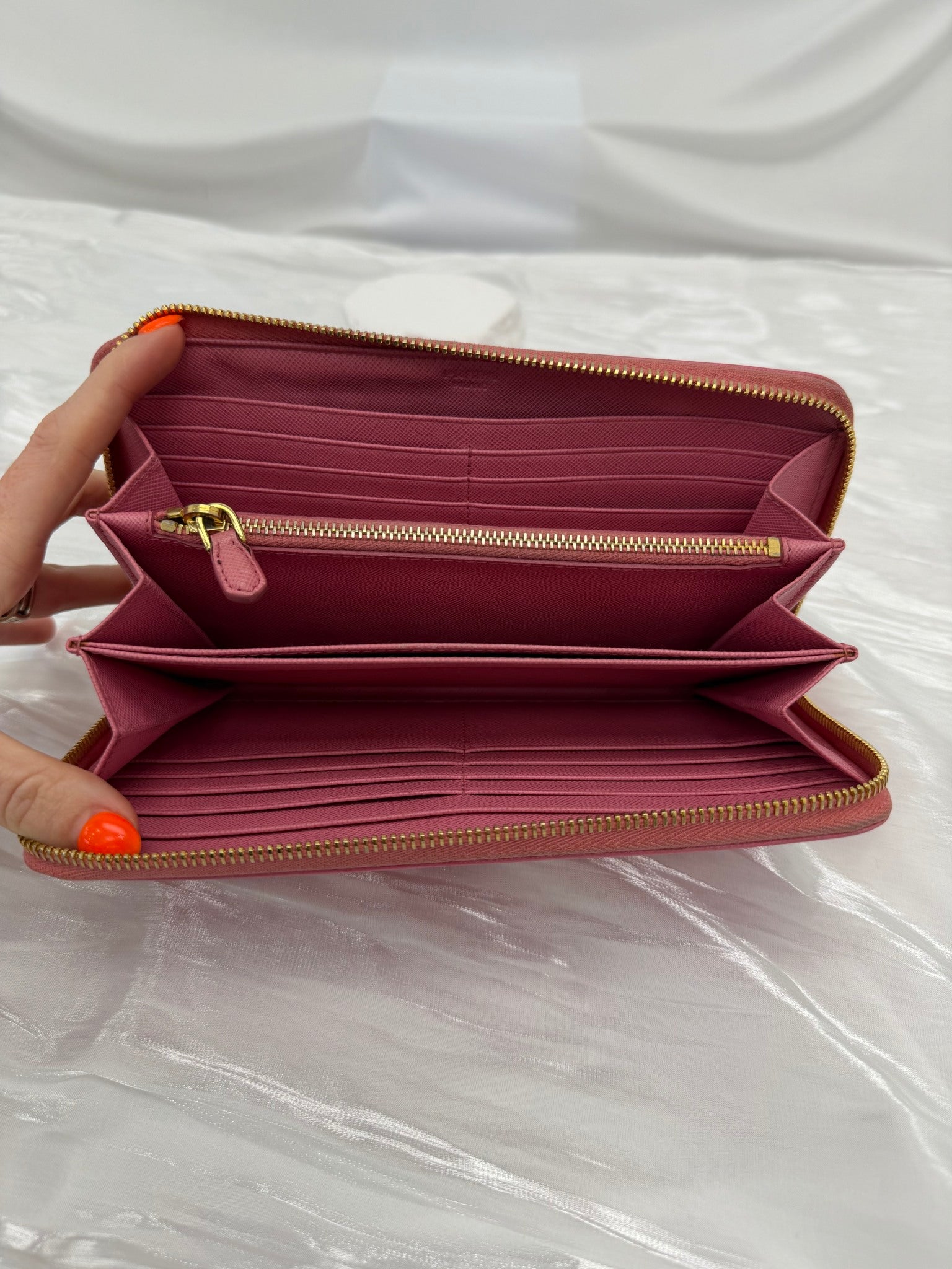 Prada Pink Saffiano Leather XL Zippy Wallet