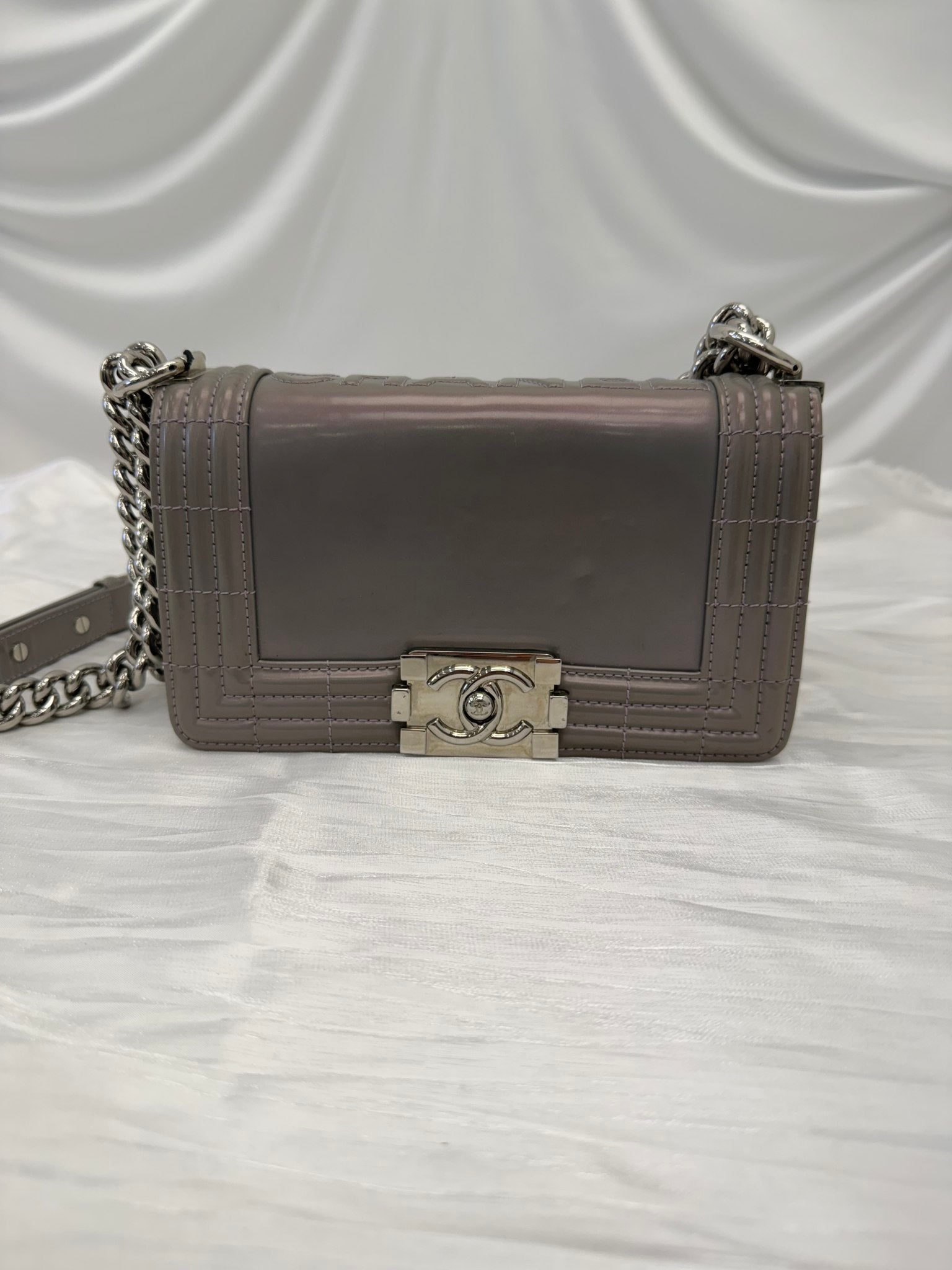 Chanel Iridescent Patent Leather Small Reverso Boy Bag