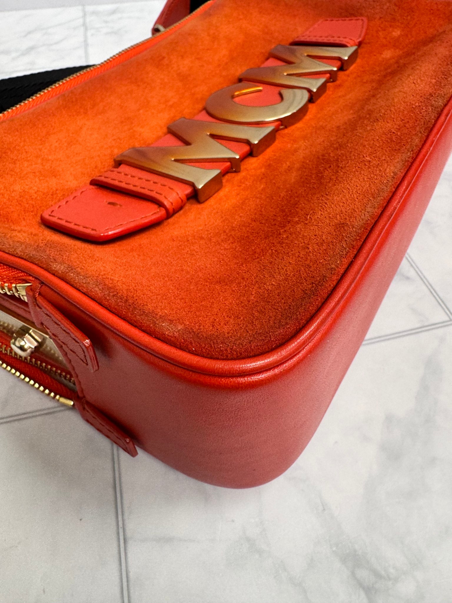MCM Orange Suede Crossbody Bag