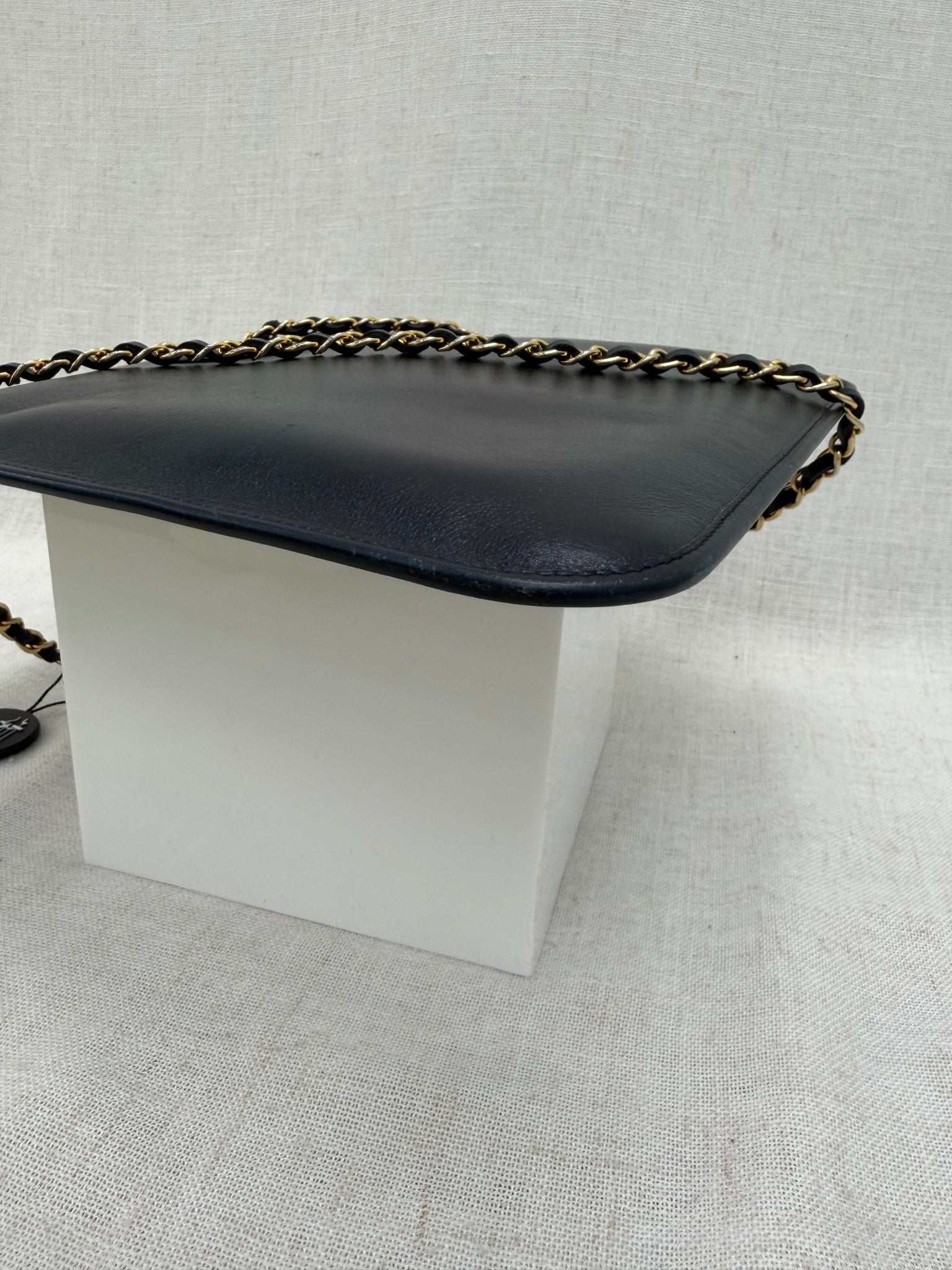 Chanel Vintage Black Leather CC Chain Tote