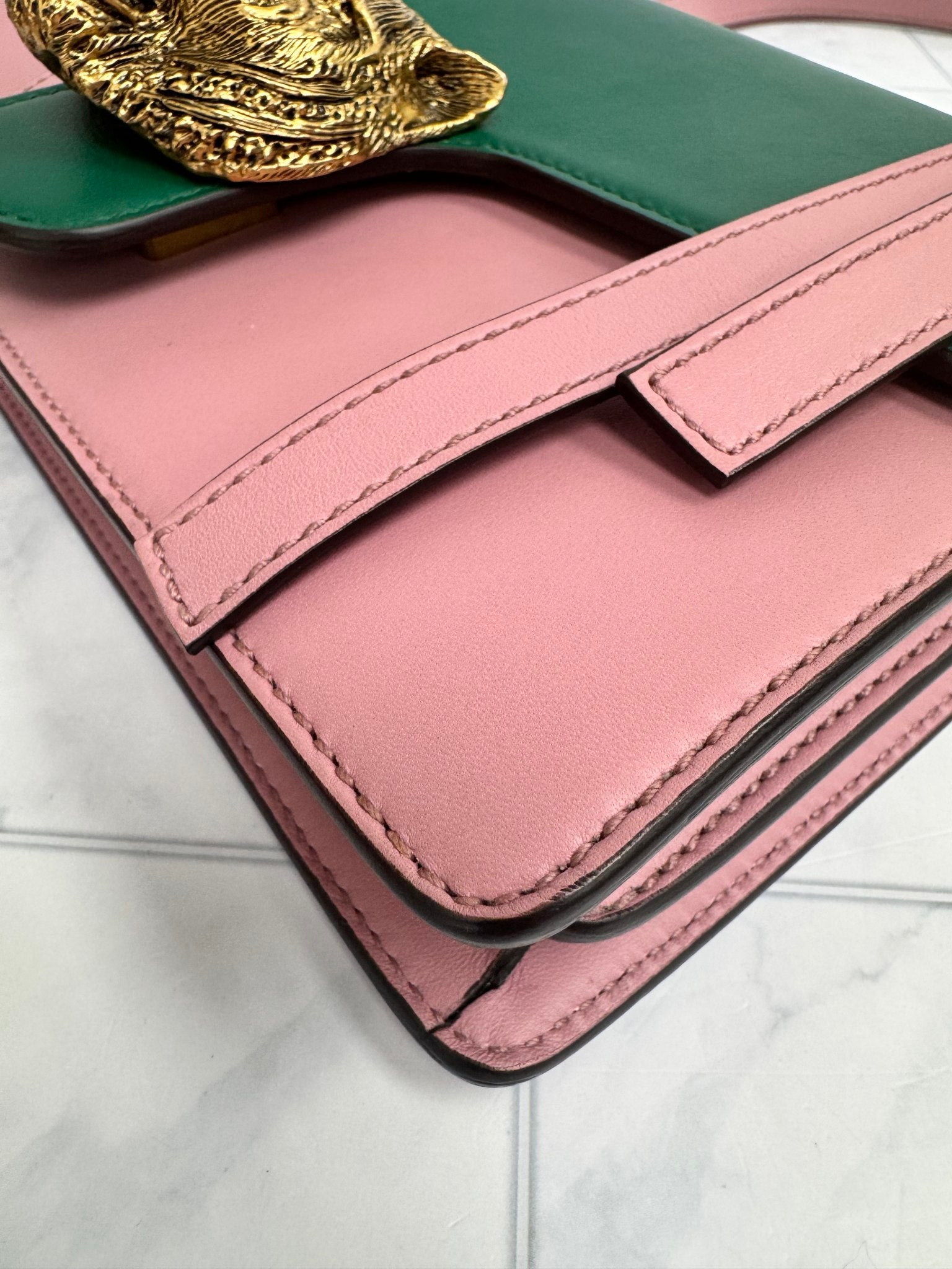 Gucci Green And Pink Leather Animalier Flap Shoulder Bag