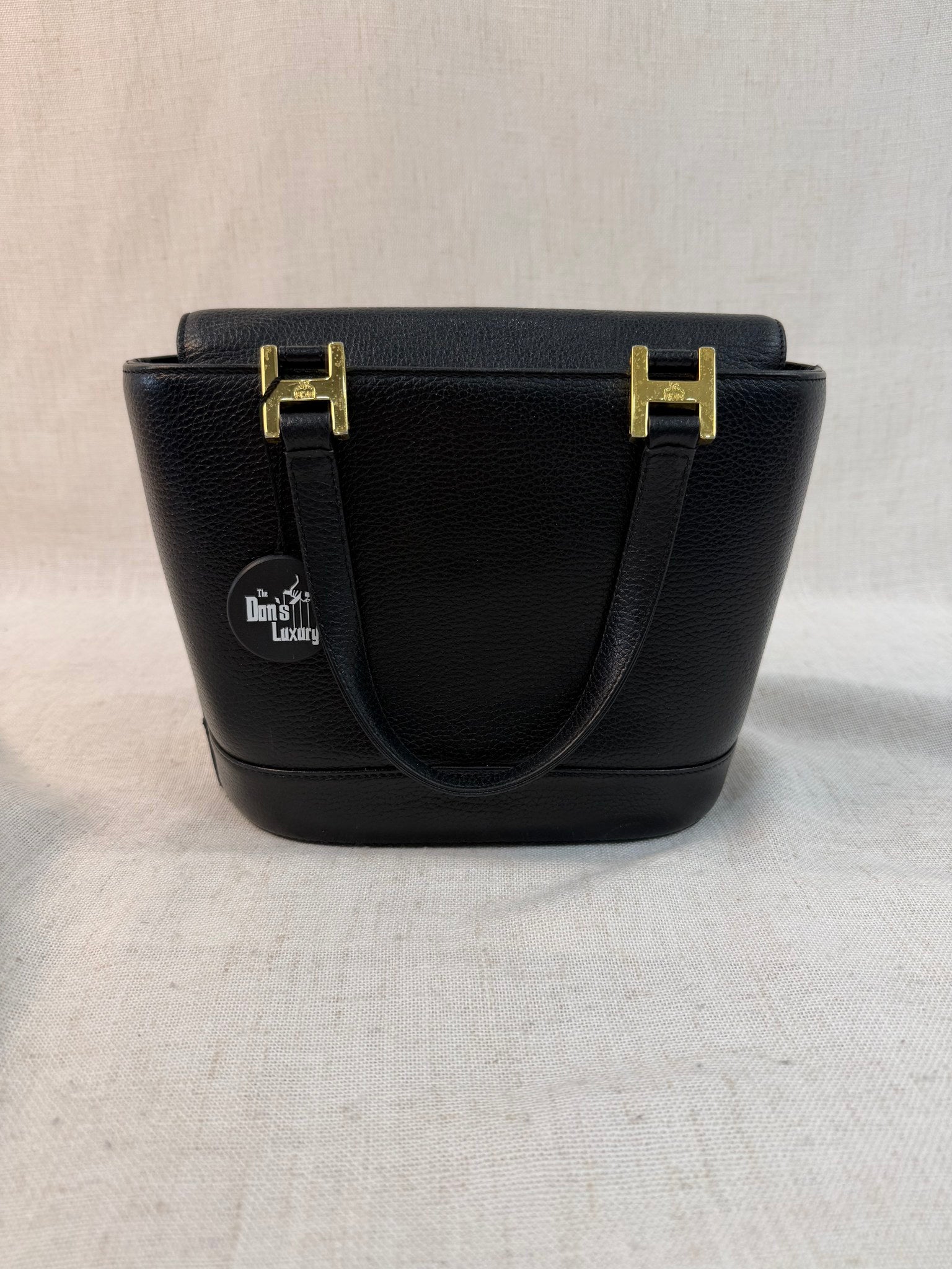 MCM Black Leather Stud Bucket Tote Bag