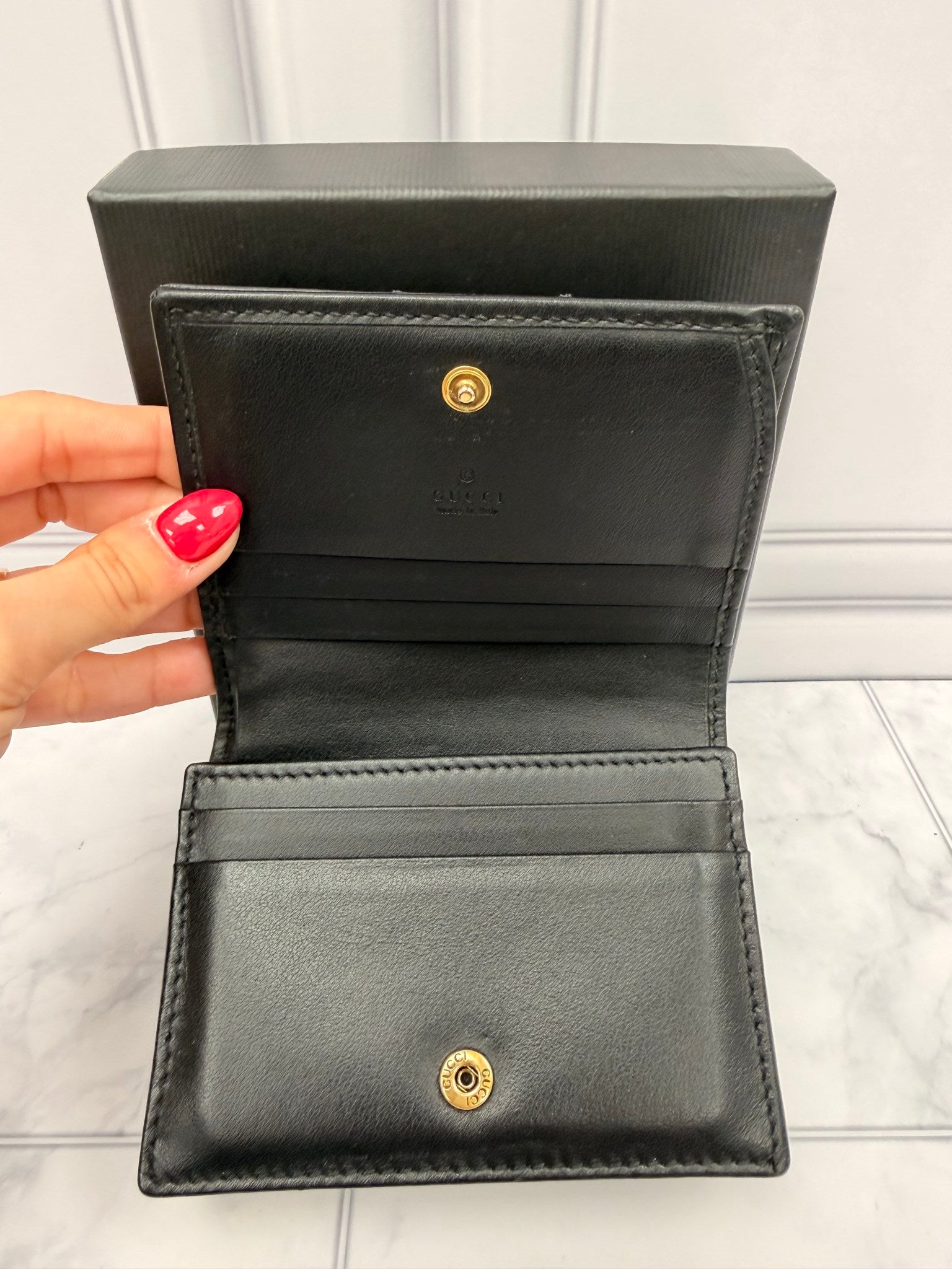 Gucci Black Chevron Leather GG Marmont Compact Wallet