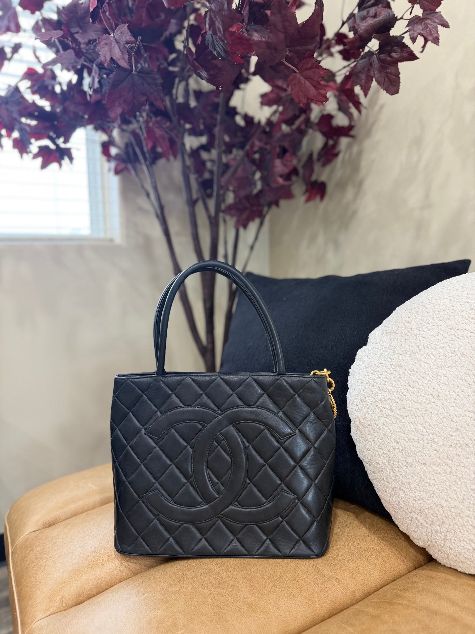 Chanel Black Quilted Lambskin Leather Medallion Tote