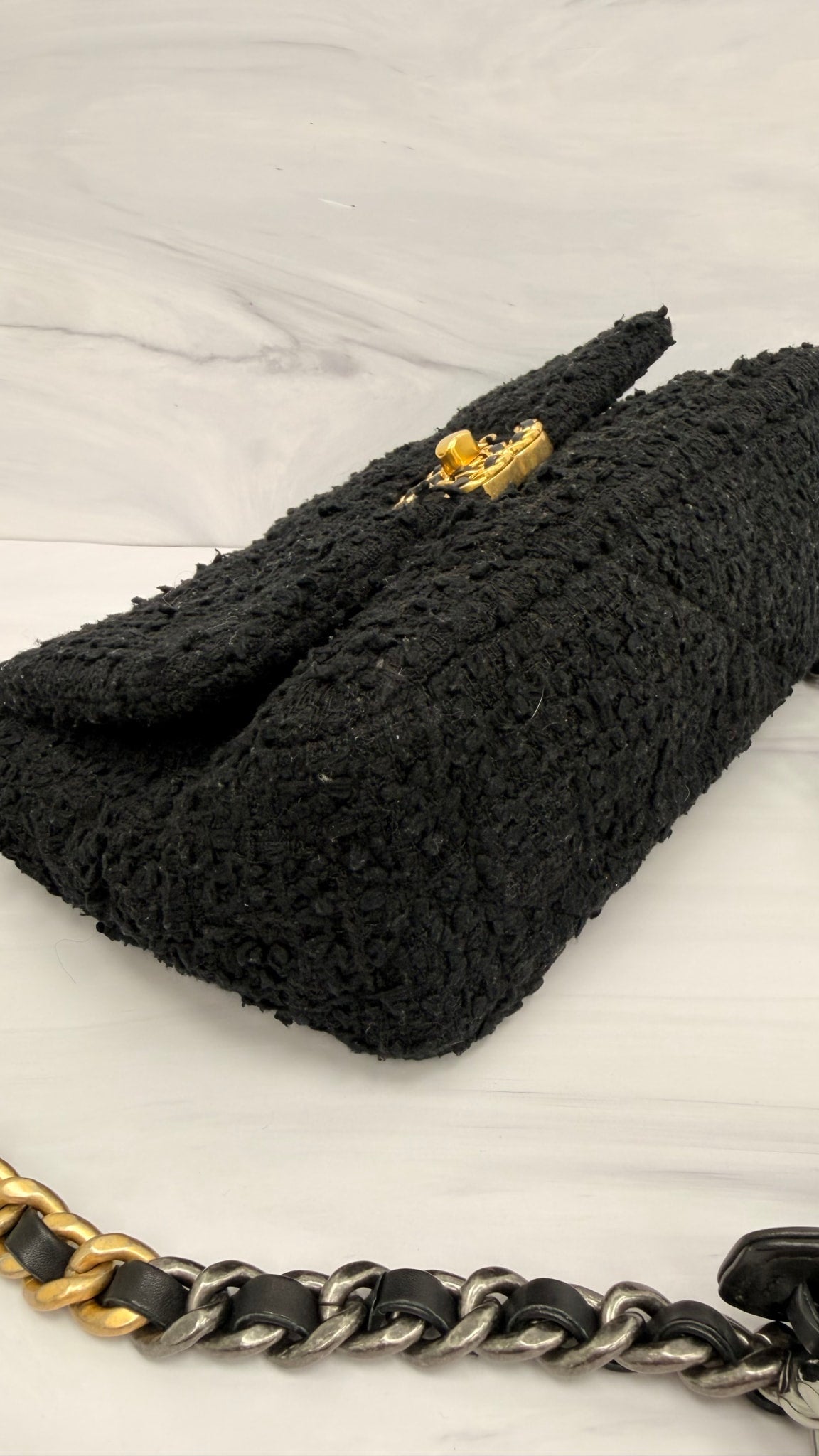 Chanel Black Tweed Chanel 19 Flap Chain Medium Shoulder Bag