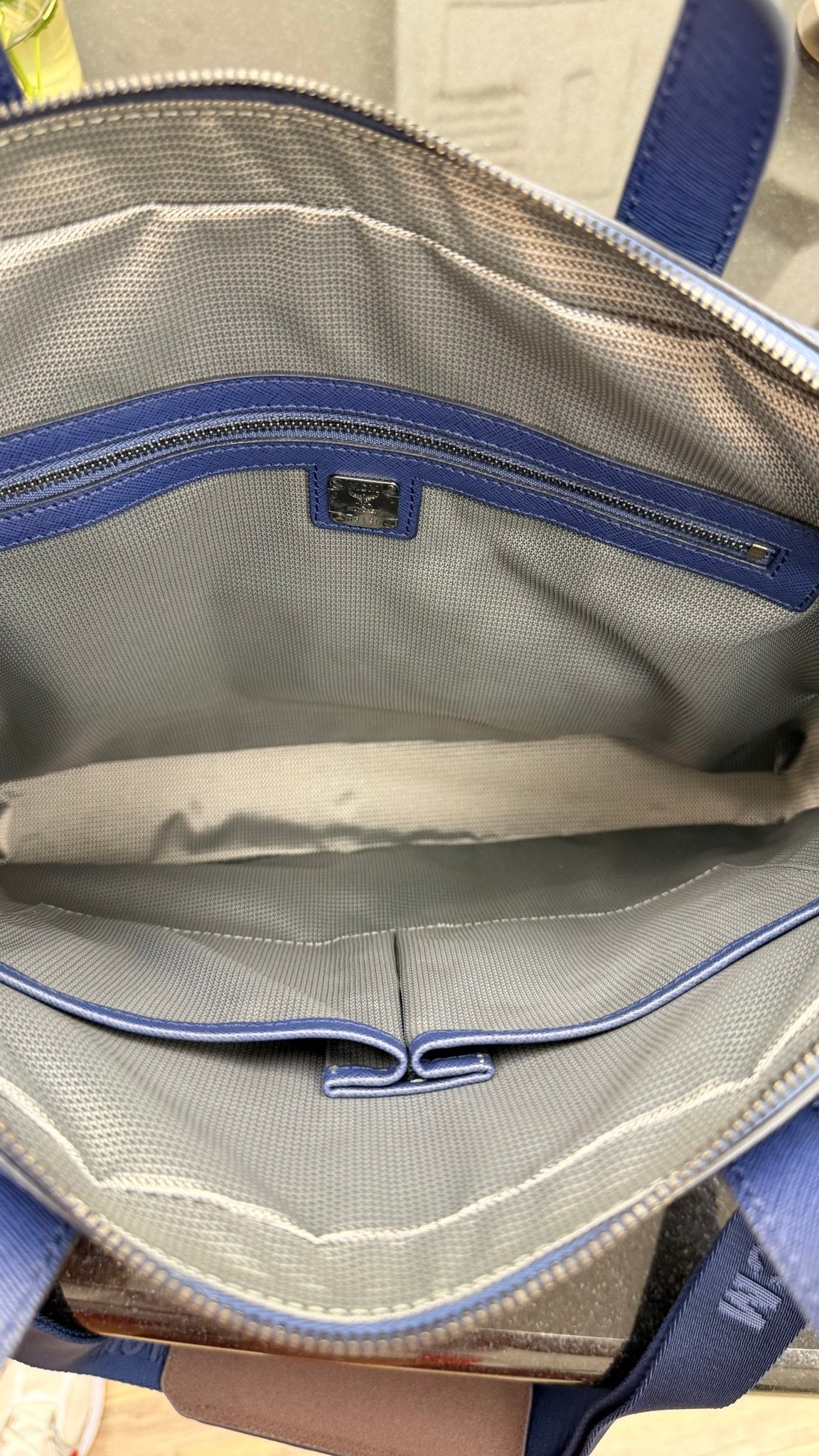 MCM Blue Leather Business Bag