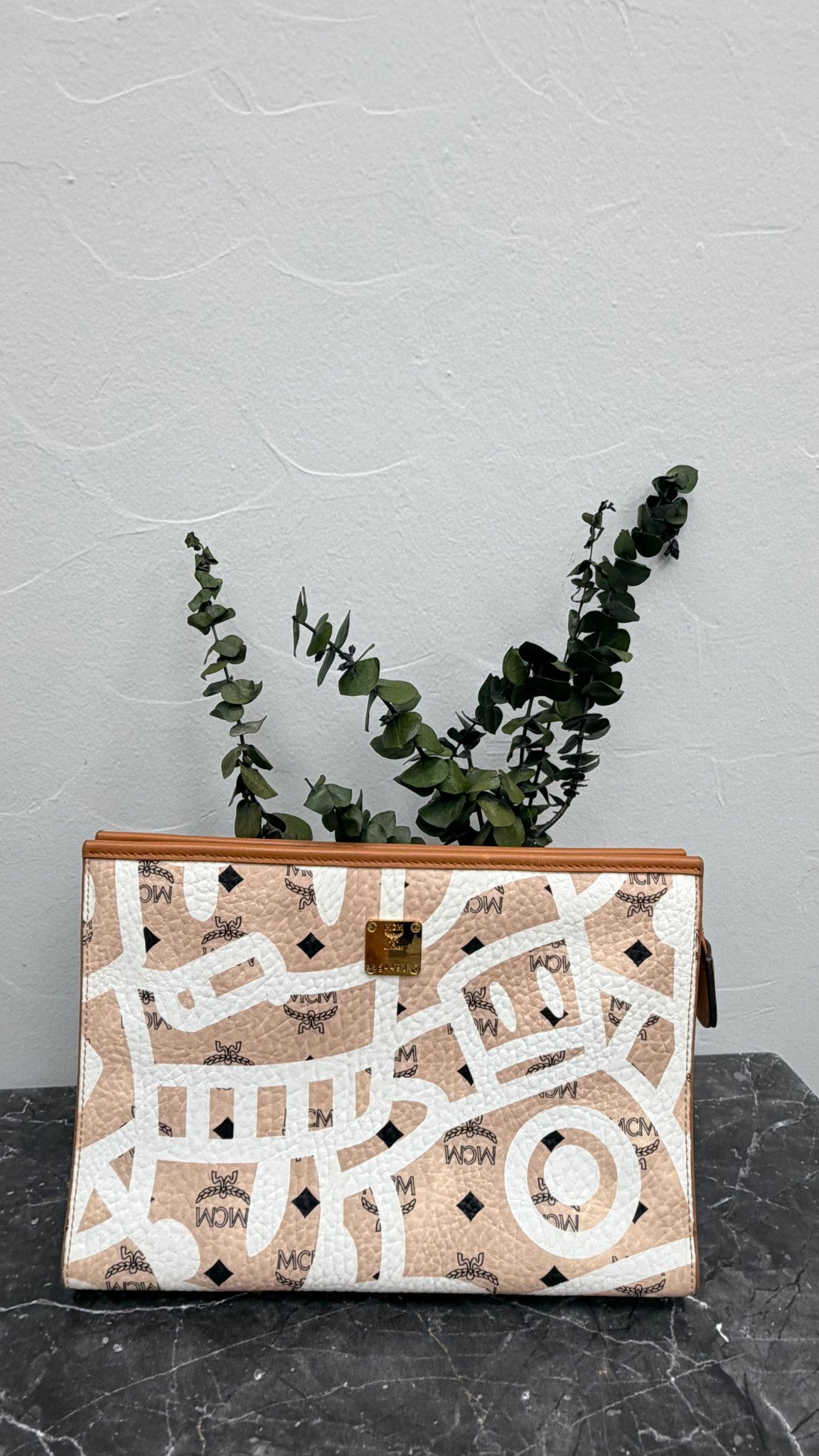 MCM x Eddie Kang Beige Visetos Canvas Clutch