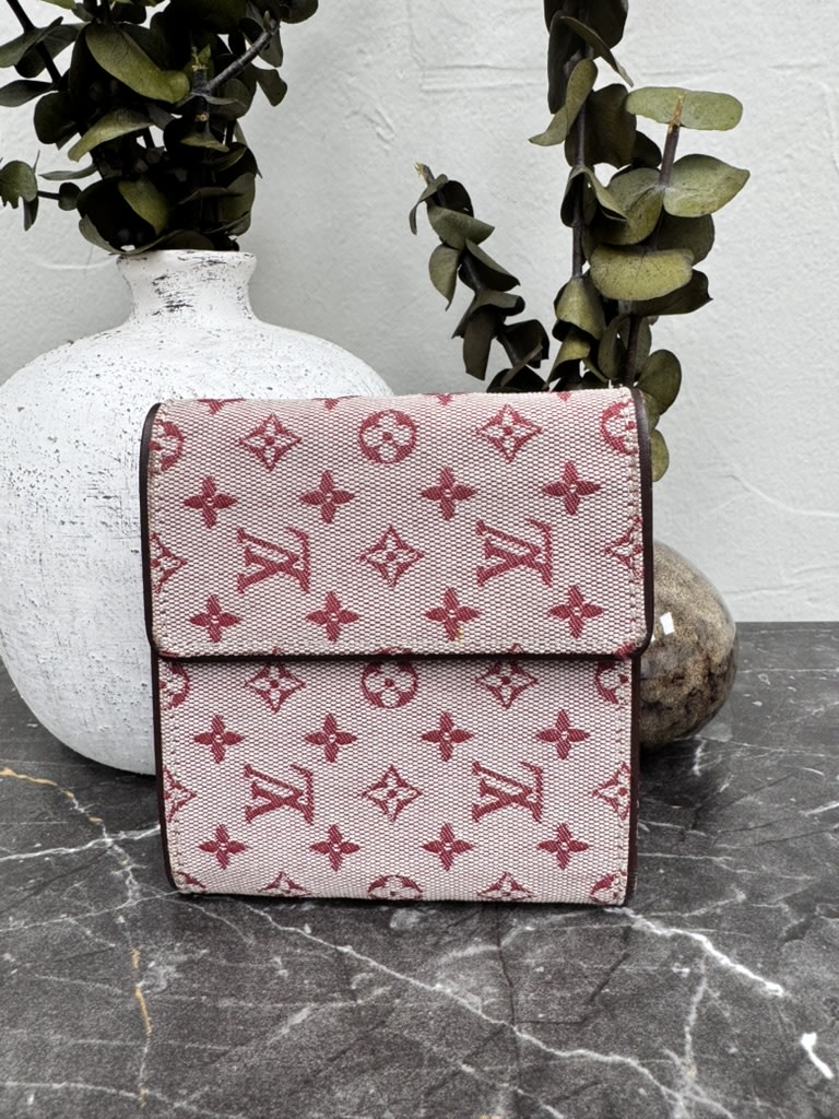 Louis Vuitton Red Monogram Canvas Mini Lin Compact Wallet