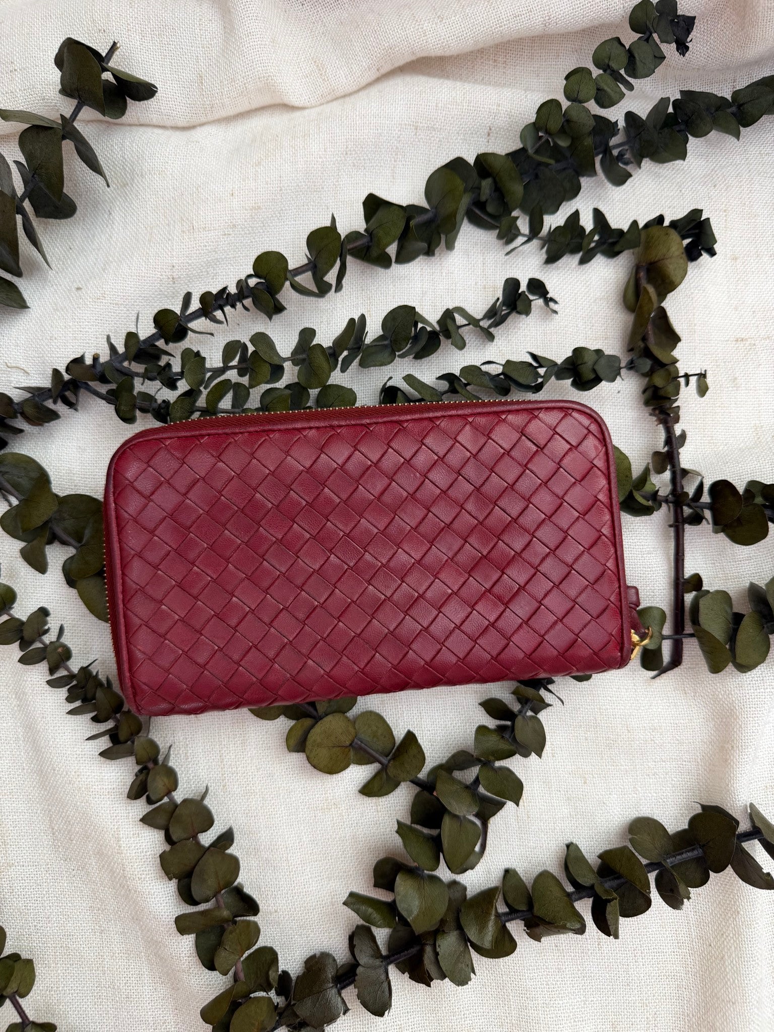 Bottega Veneta Red Leather Zip Around Wallet