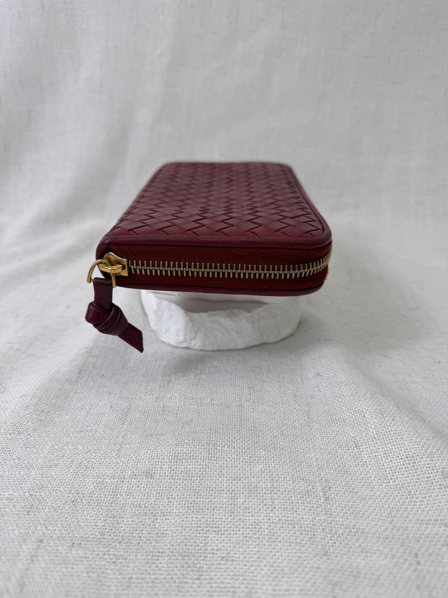 Bottega Veneta Red Leather Zip Around Wallet