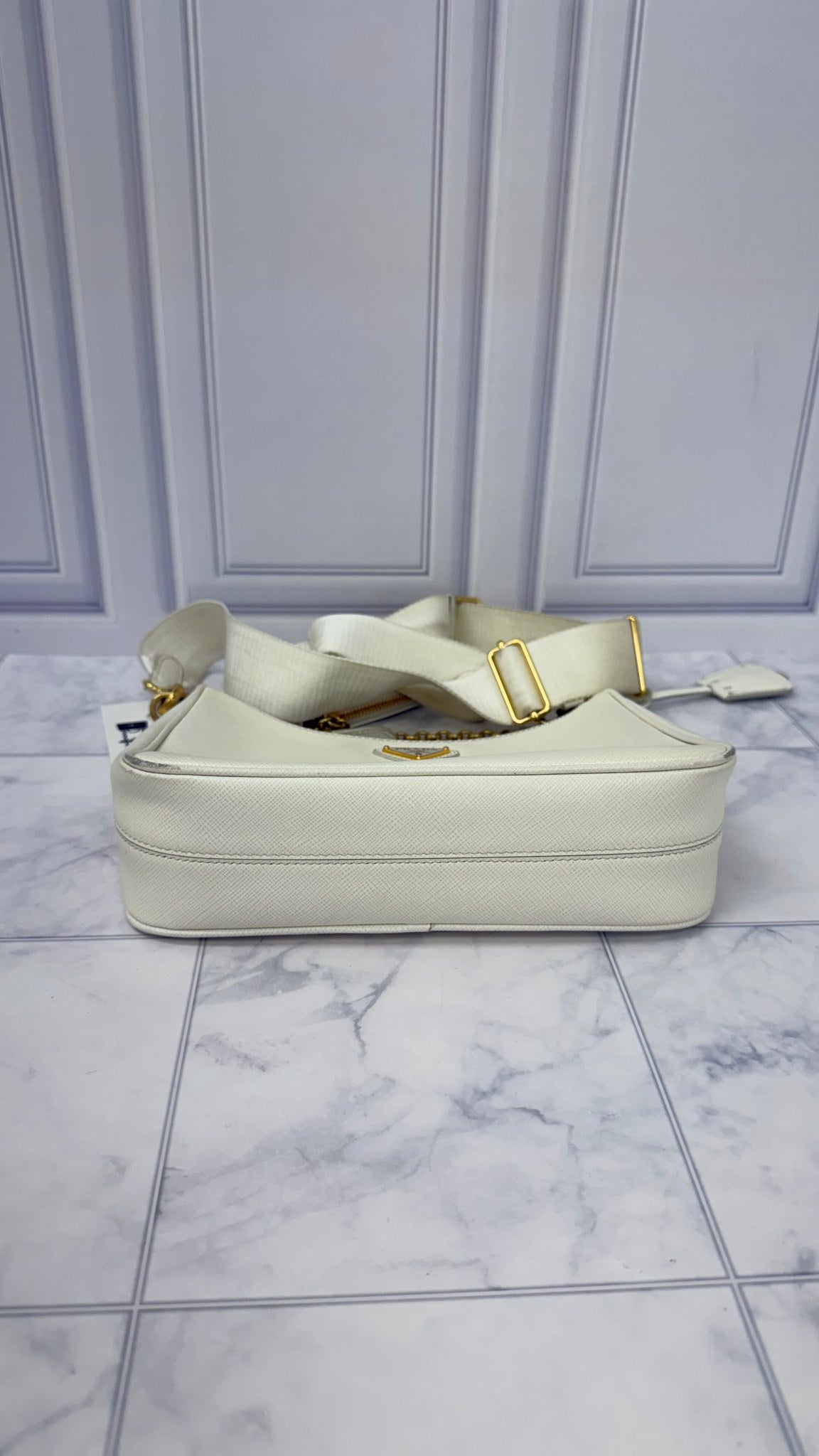 Prada White Saffiano Leather Reissue Shoulder Bag