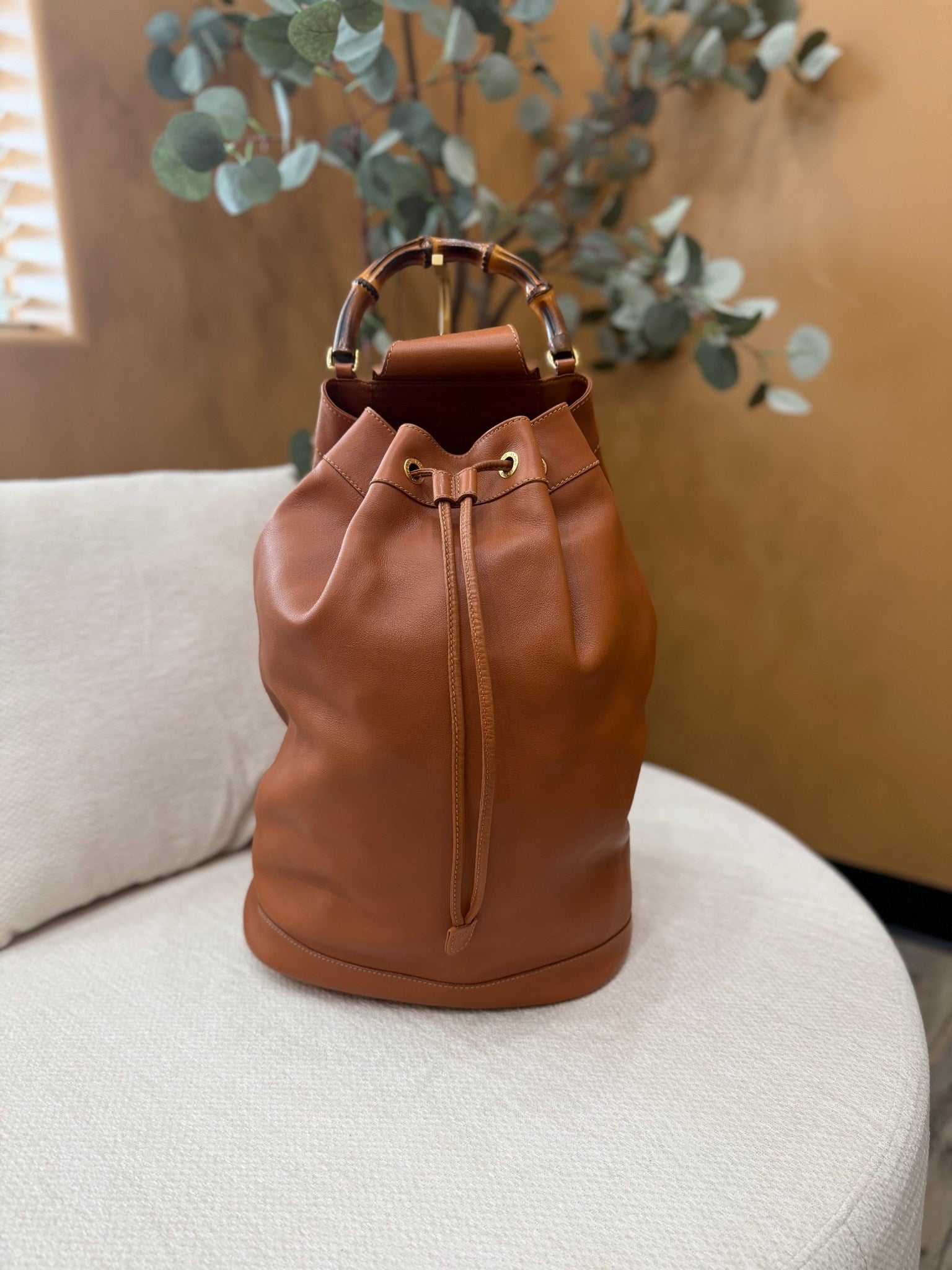 Gucci Brown Leather Bamboo Backpack