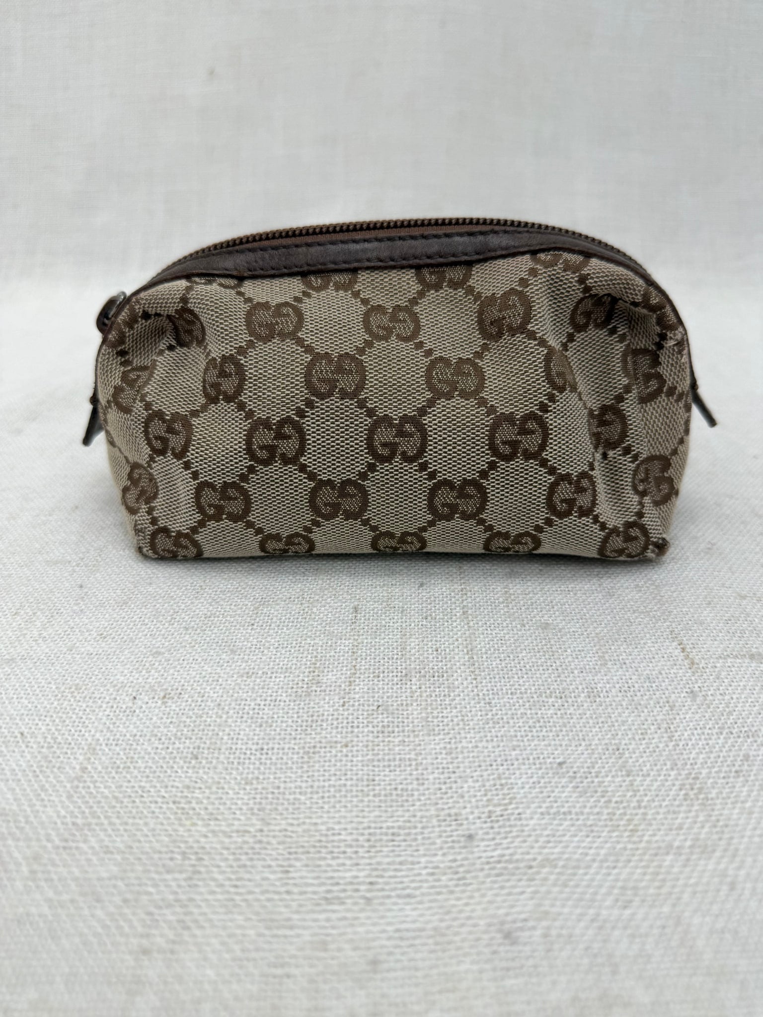Gucci Brown GG Canvas & Leather Cosmetic Pouch