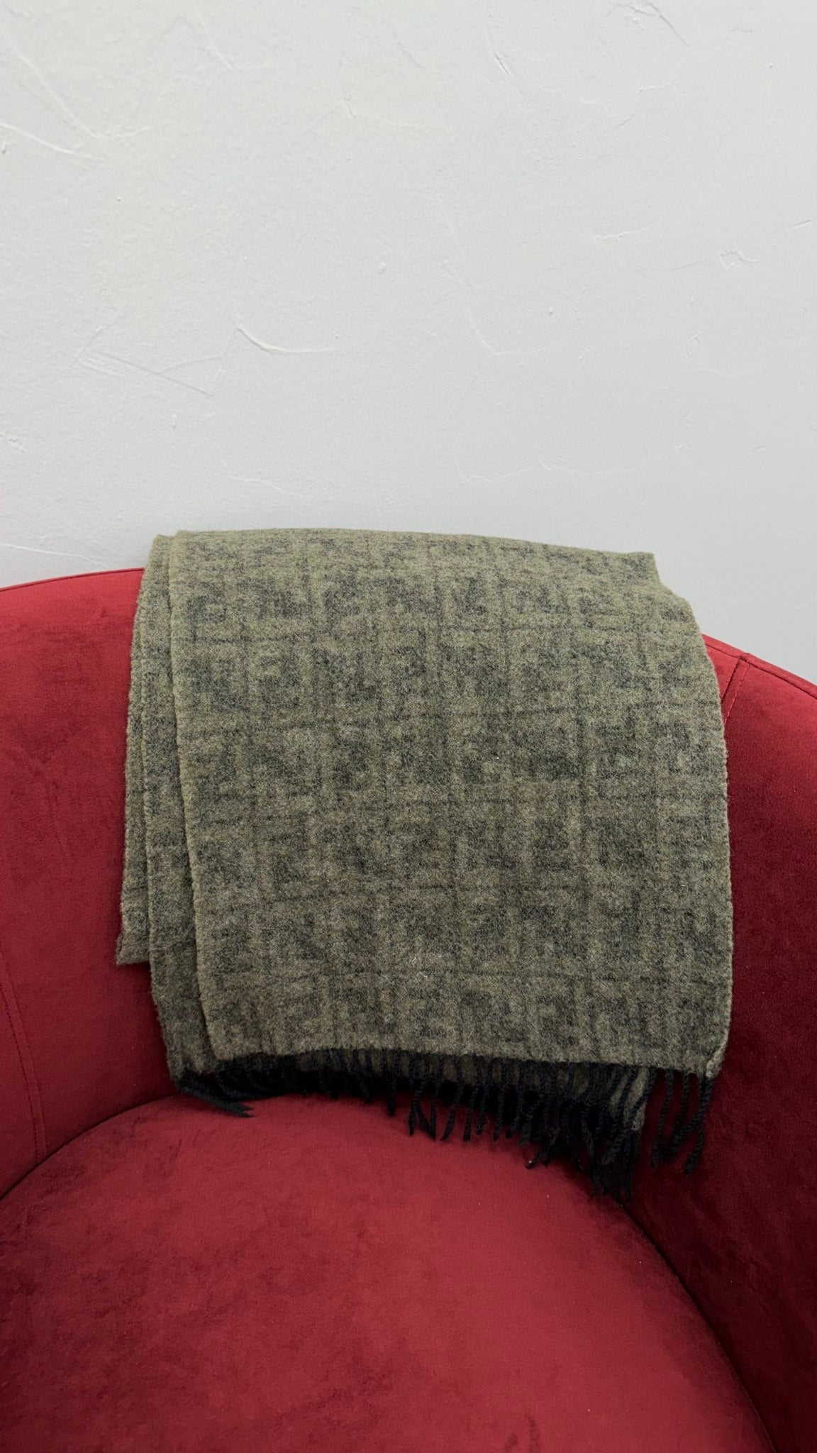 Fendi Green & Black Zucca Wool Scarf