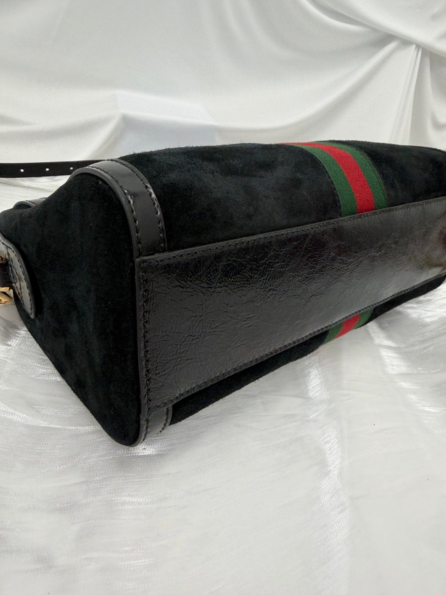 Gucci Black Suede Sherry Line Boston Bag