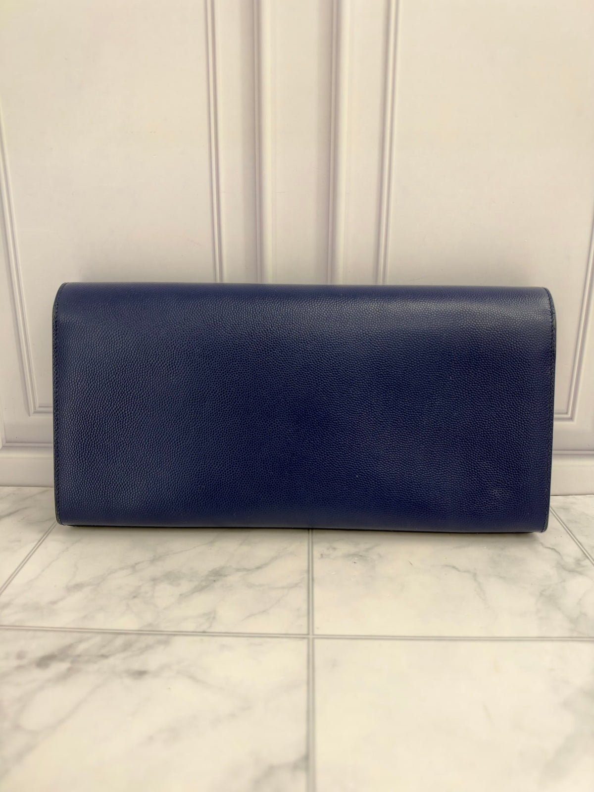 Saint Laurent YSL Blue Caviar Leather Clutch Bag
