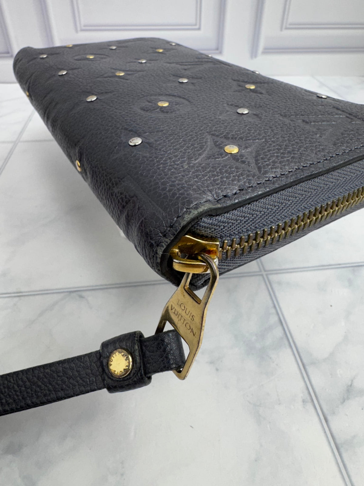 Louis Vuitton Grey Studded Monogram Empreinte Zippy Wallet