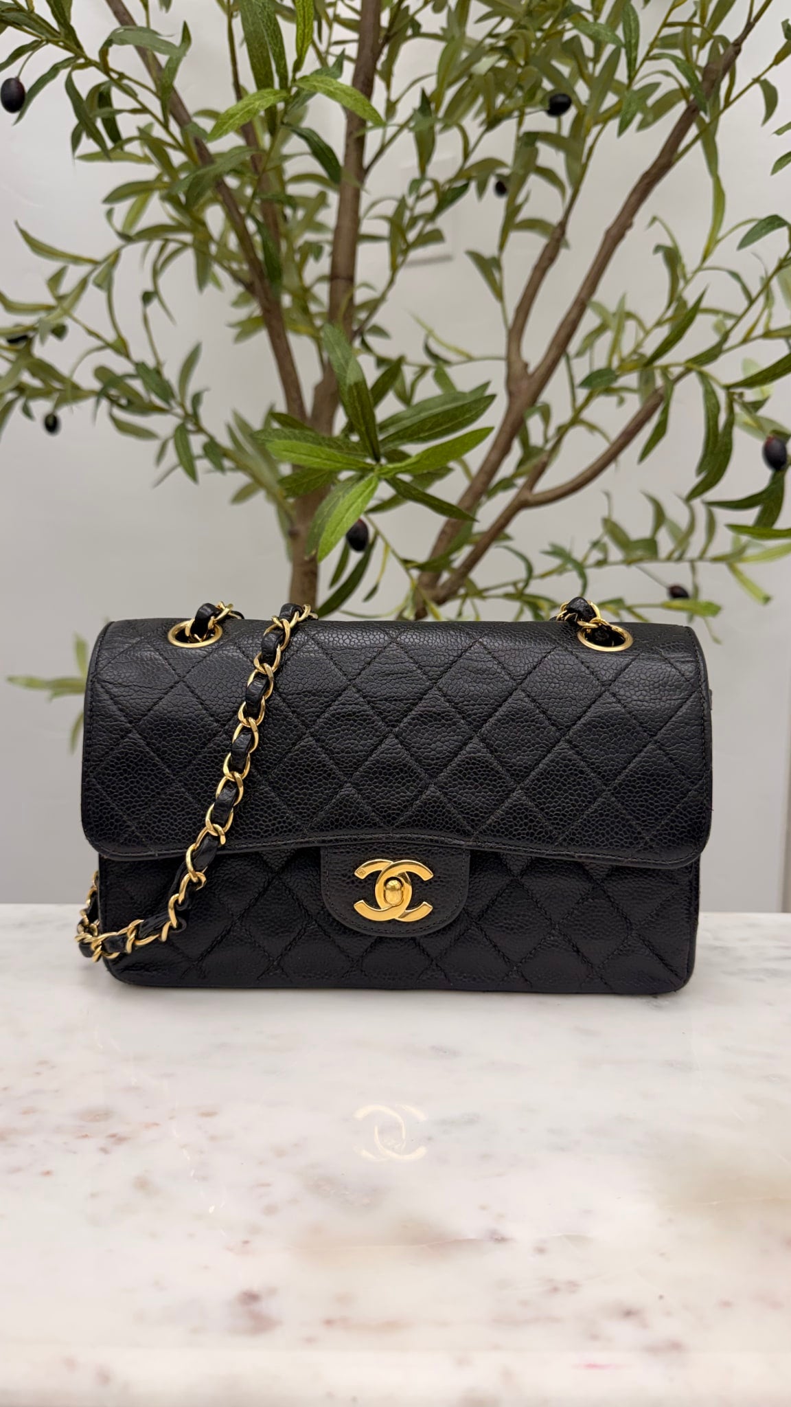 Chanel Black Quilted Caviar Leather Small Classic Double Flap Bag
