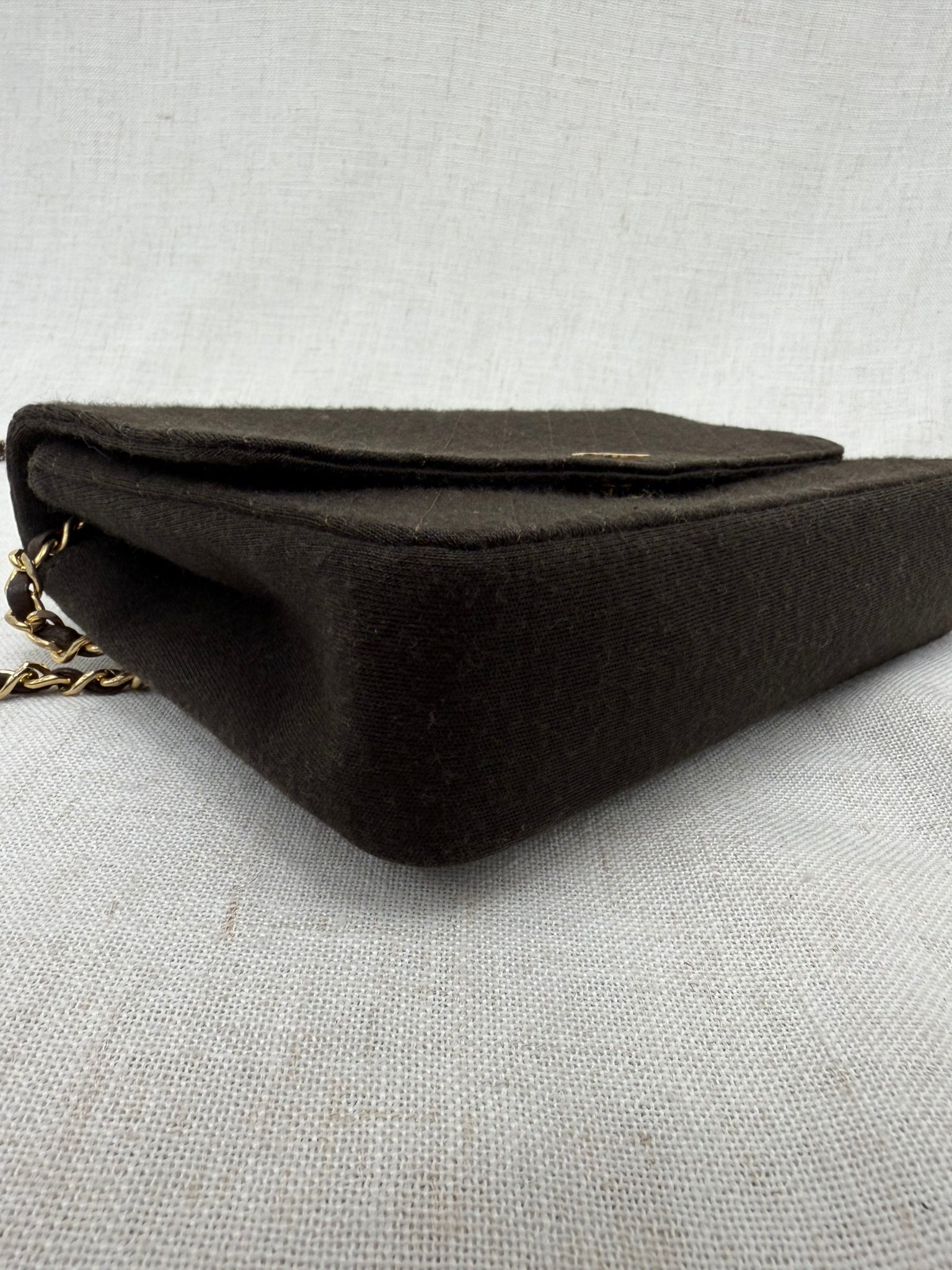 Chanel Chocolate Brown Diaginal Quilted Jersey Knit 24K Small Single Flap Bag