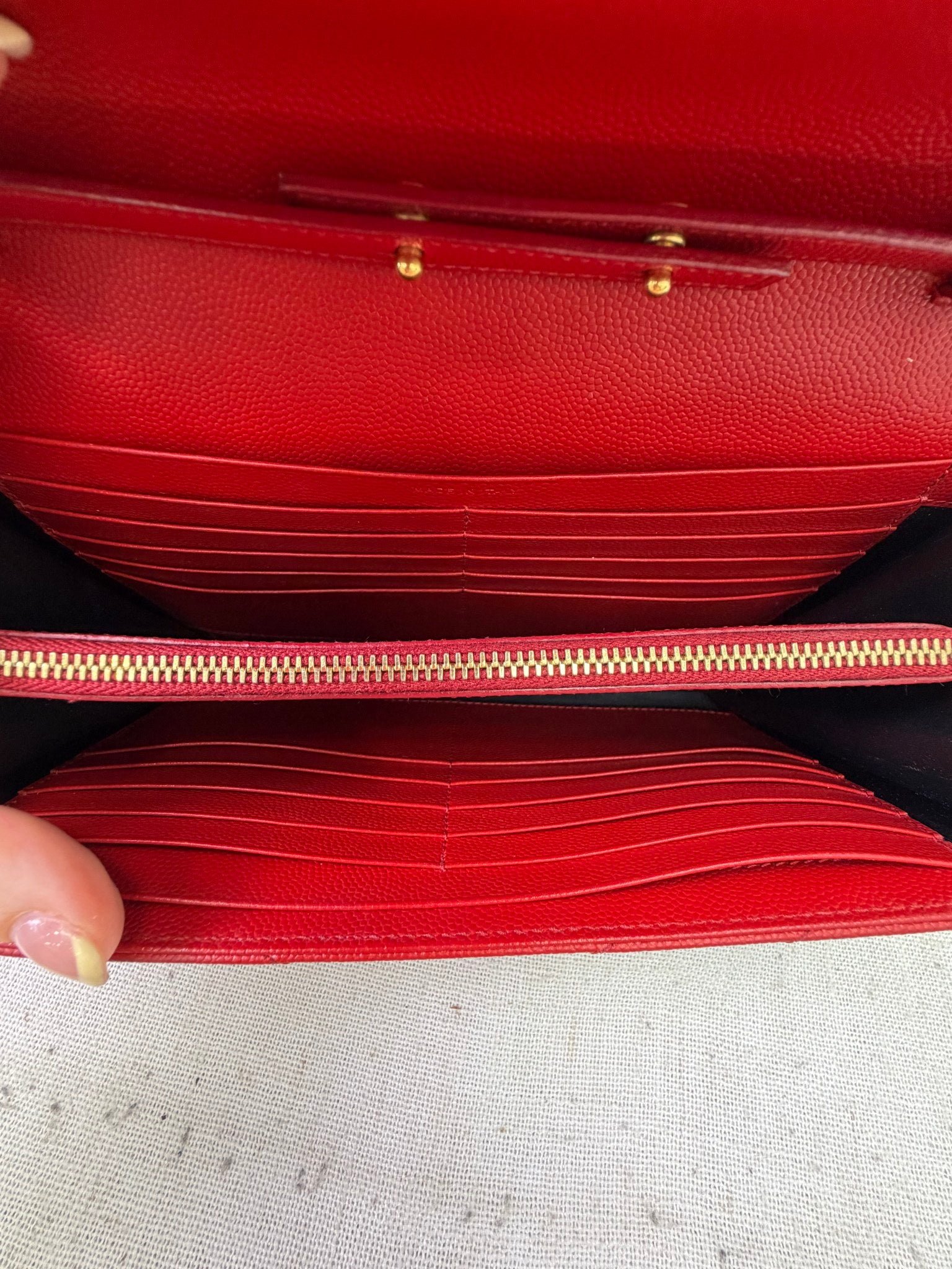 Saint Laurent YSL Red Pebbled Leather Envelope Wallet on a Chain