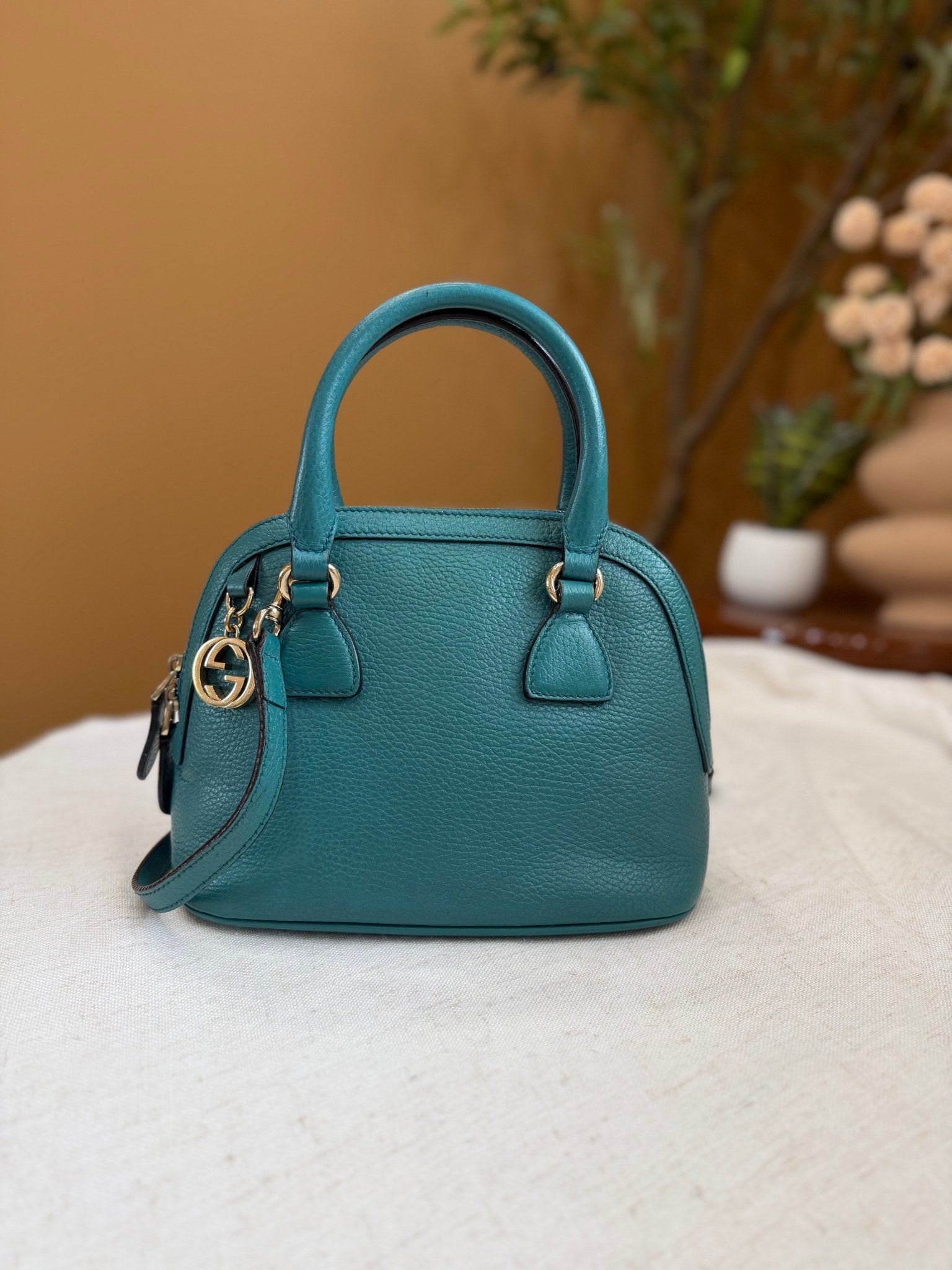 Gucci Dark Teal Leather Interlocking Dome Two Way Bag