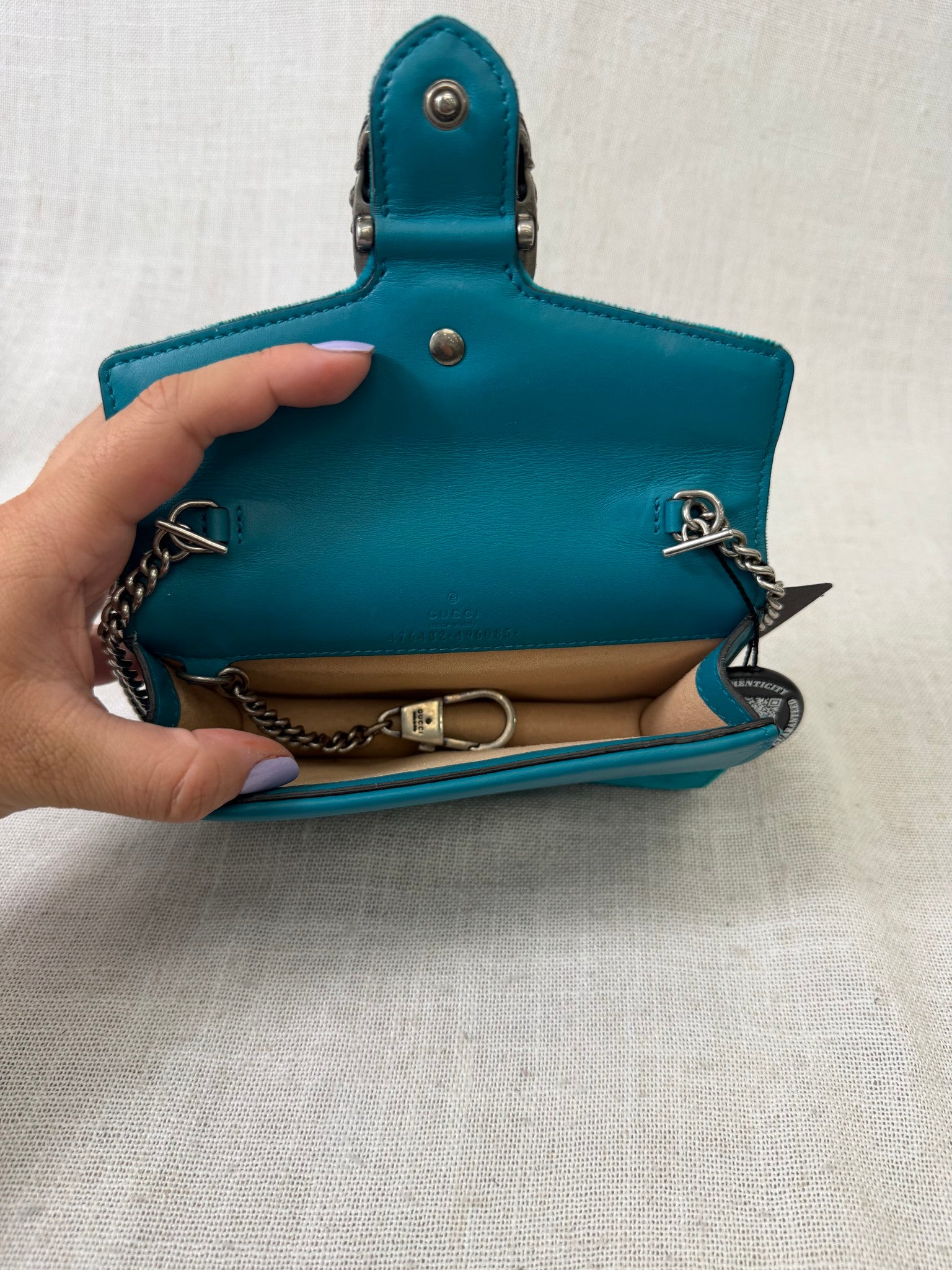 Gucci Turquoise Velvet Dionysus Super Mini Crossbody