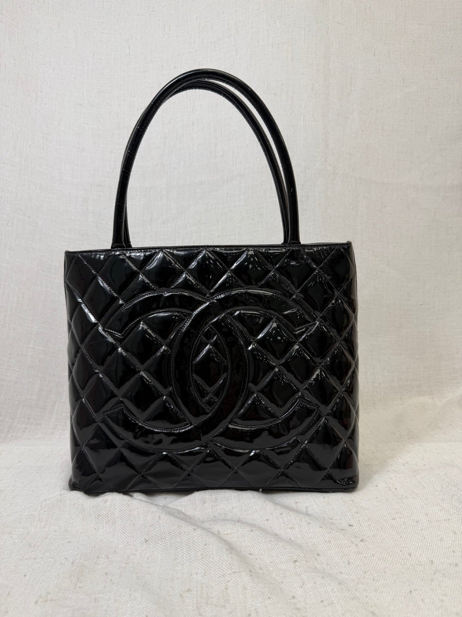 Chanel Black Patent Medallion Tote