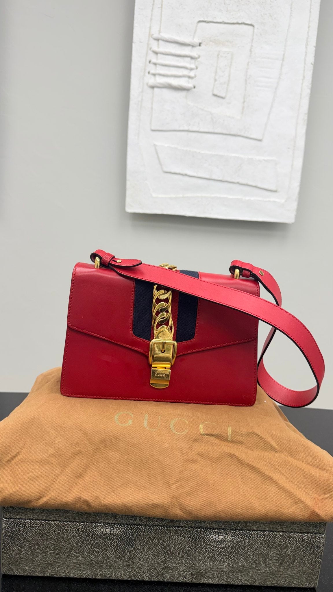 Gucci Red Leather Sylvie Shoulder Bag