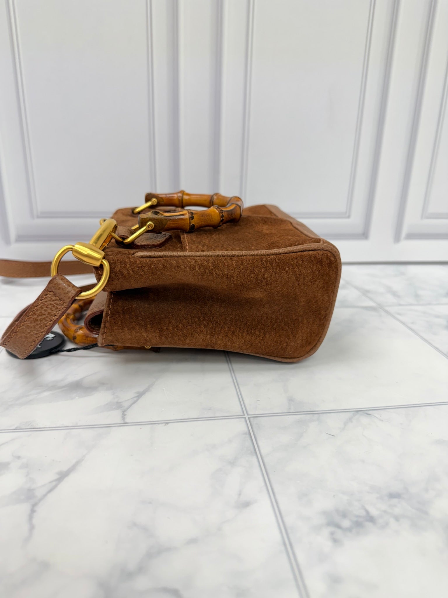Gucci Brown Suede Leather Mini Bamboo 2Way Handbag